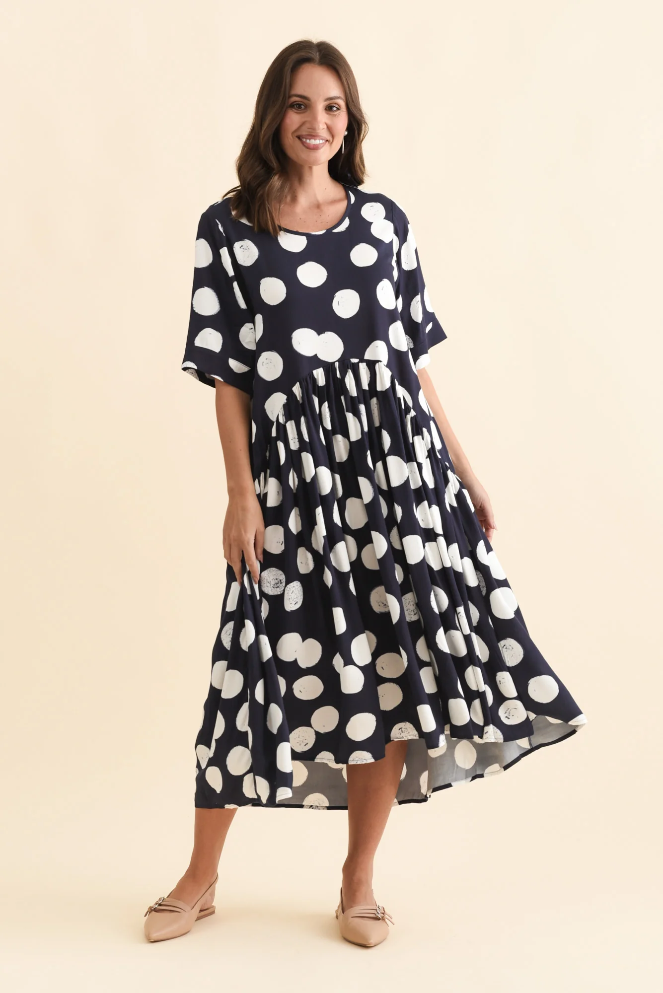 Kiana Navy Spot Peak Dress - Image 3