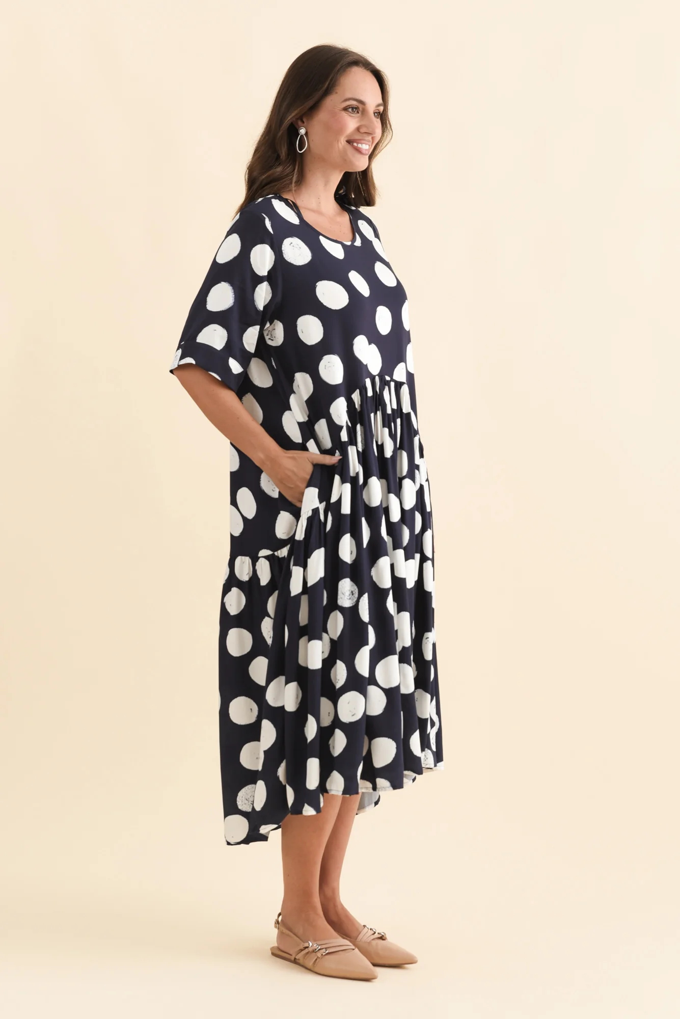 Kiana Navy Spot Peak Dress - Image 4