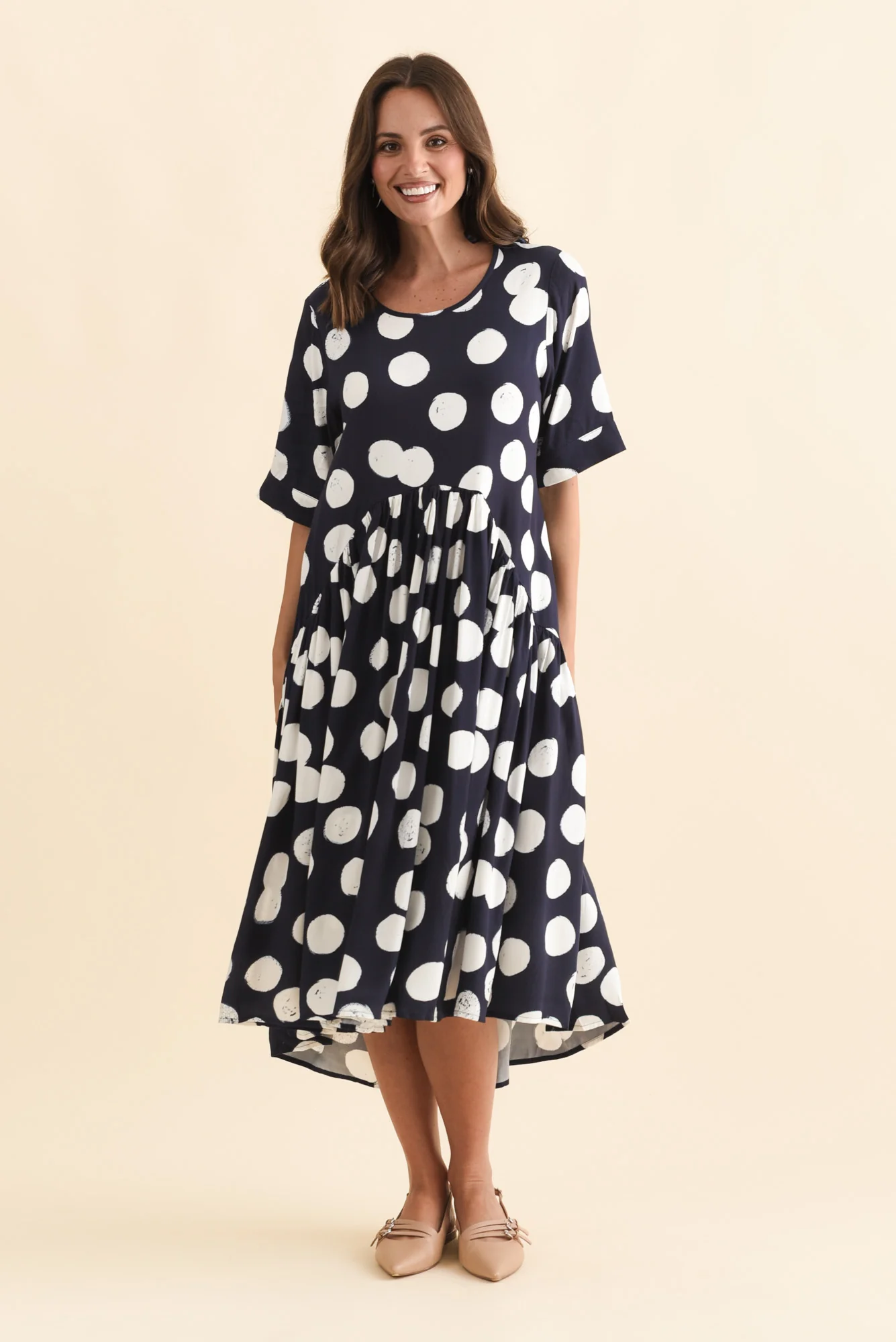 Kiana Navy Spot Peak Dress - Image 7