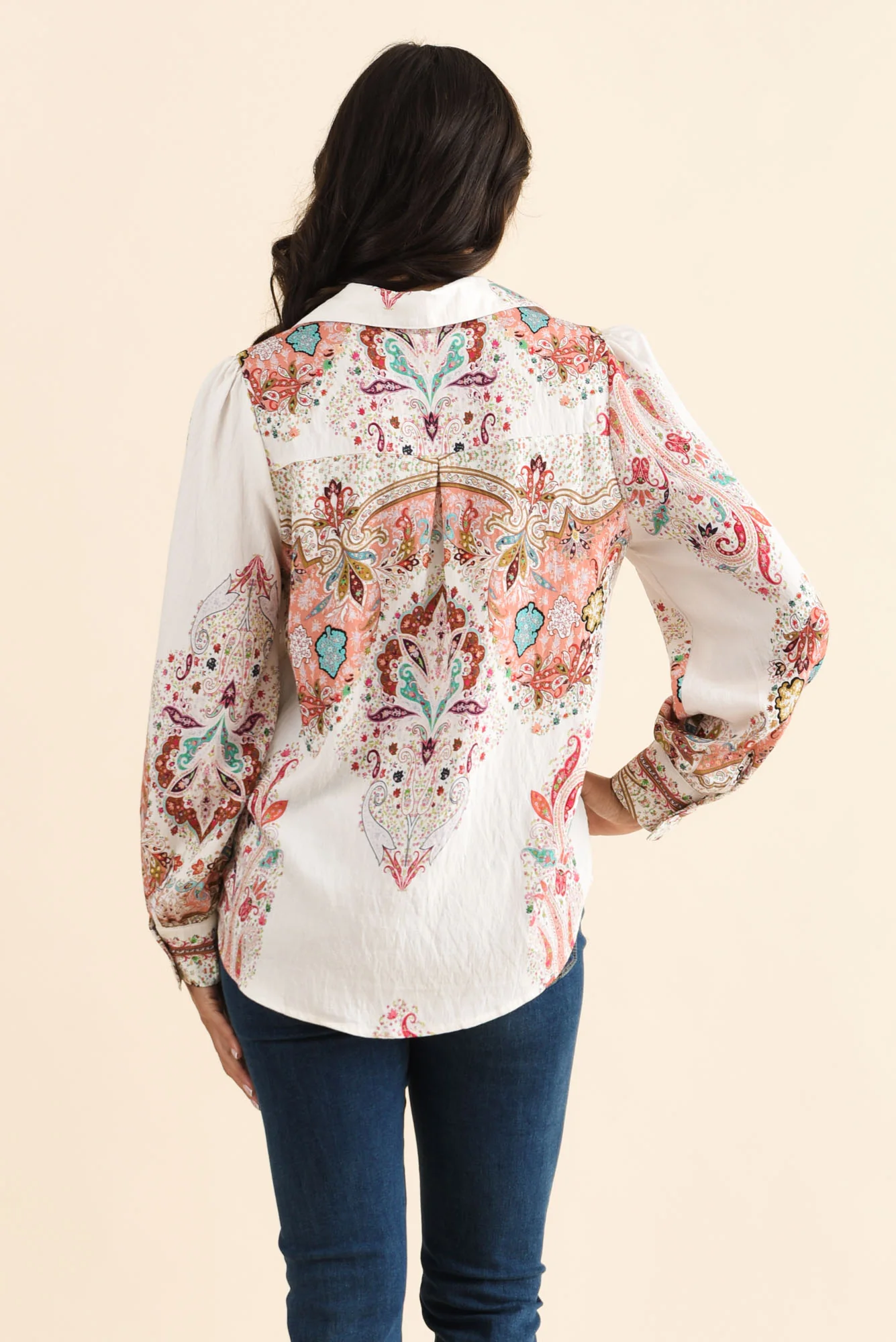 Kiera White Paisley Cotton Linen Shirt - Image 4
