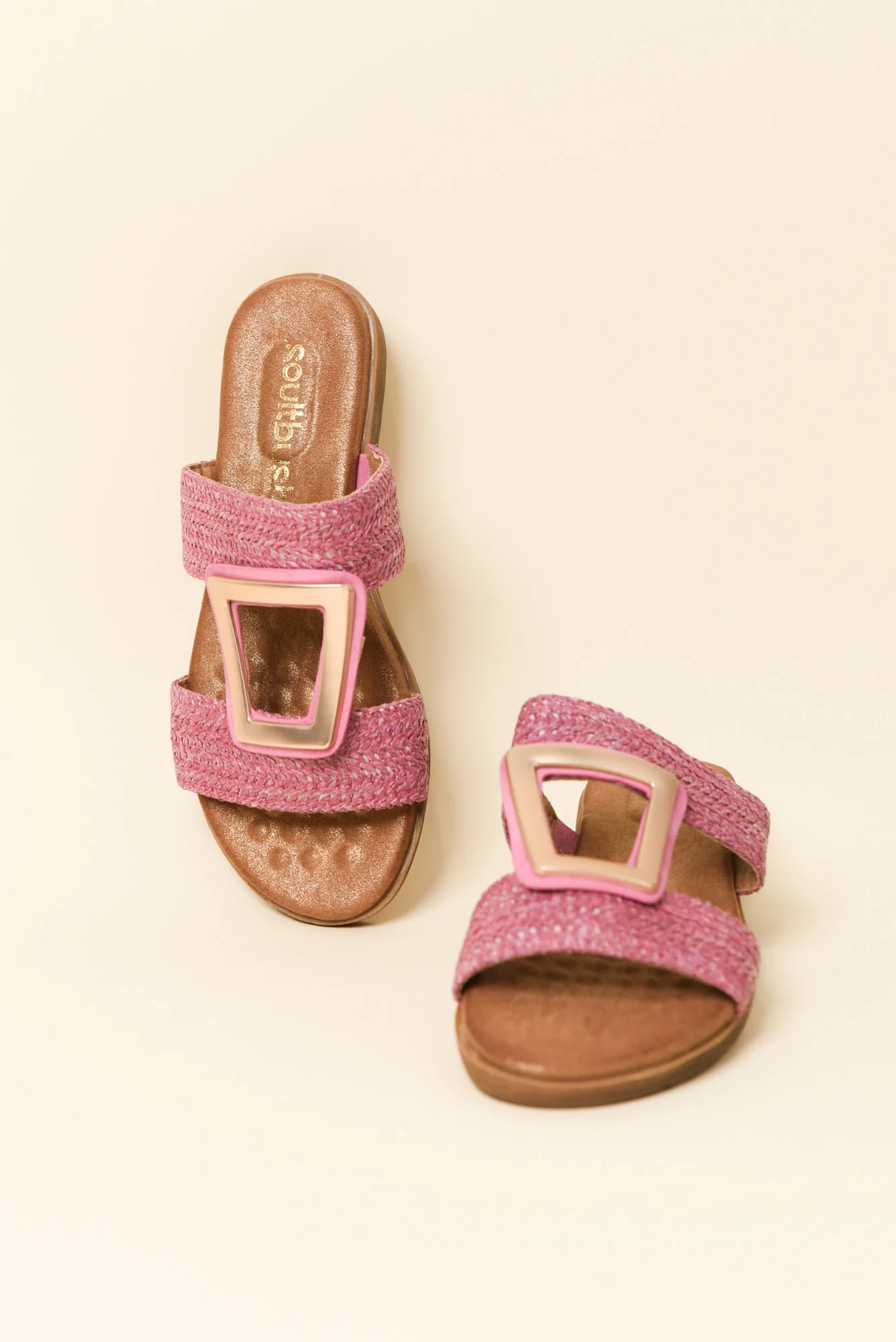 Kimberley Pink Raffia Buckle Slide - Image 2