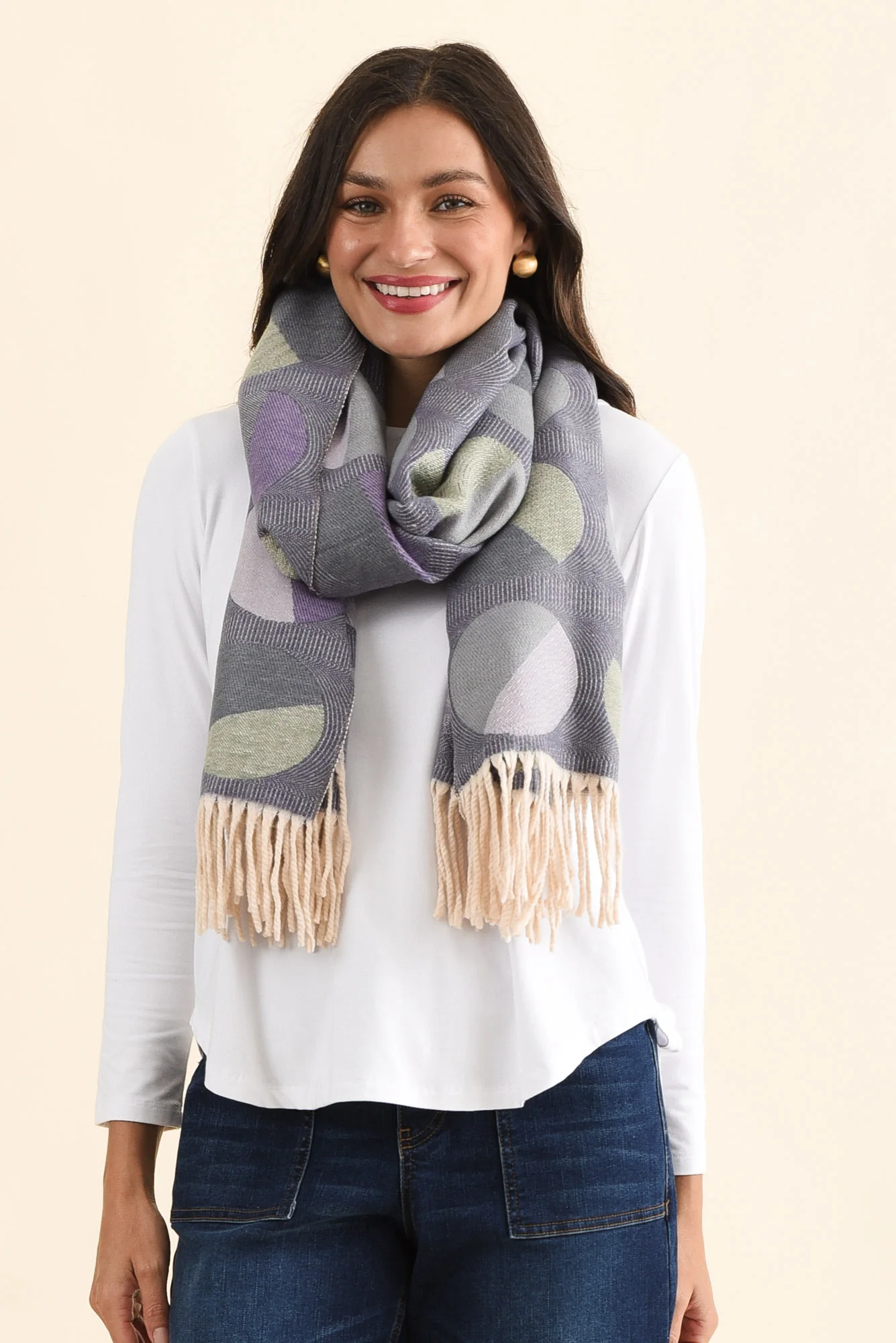 Kindra Indigo Geo Tassel Scarf