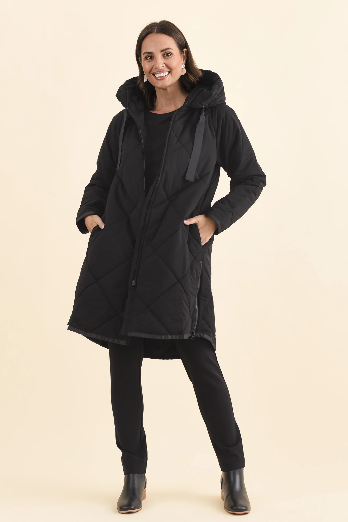 Koami Black Quilted Hooded Coat - Image 7