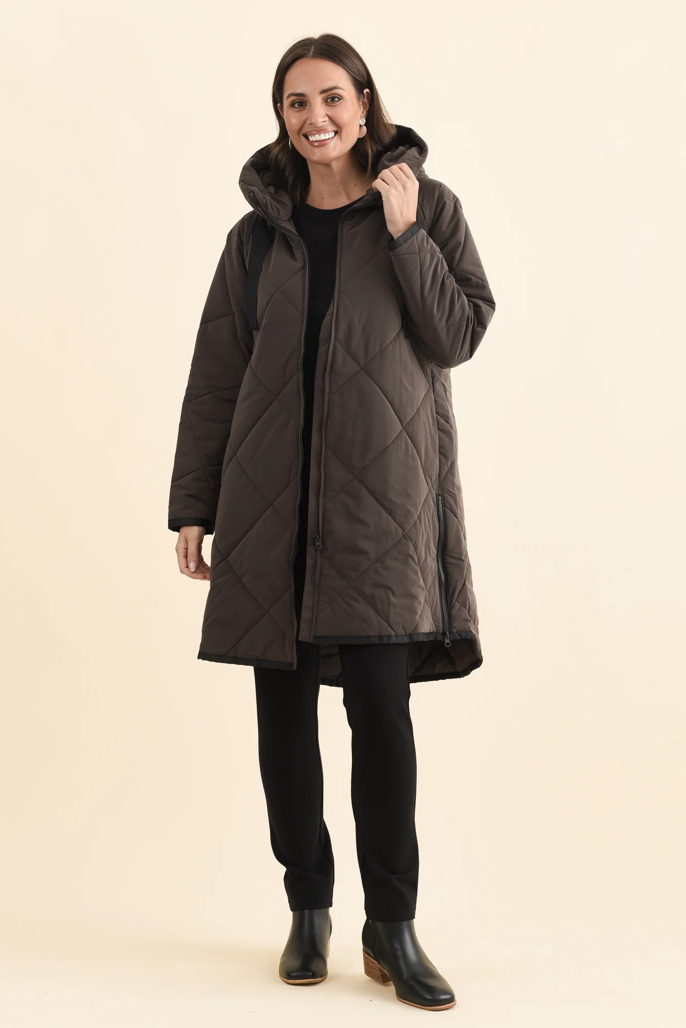 Koami Chocolate Quilted Hooded Coat - Image 2