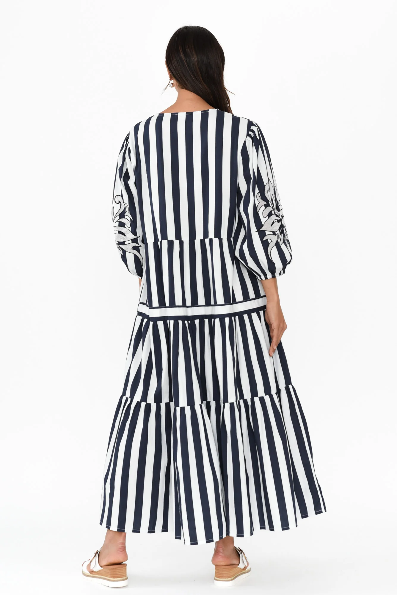 Kora Navy Stripe Cotton Poplin Tie Dress - Image 4