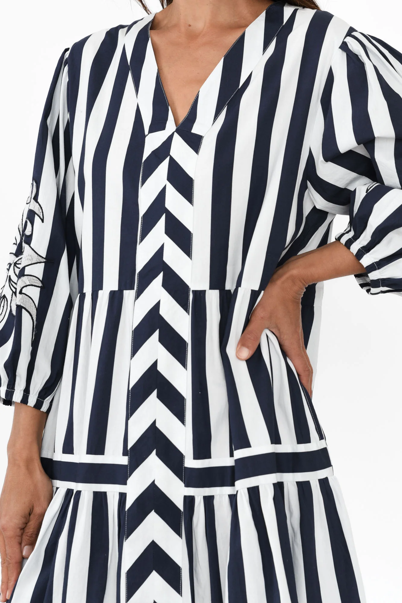 Kora Navy Stripe Cotton Poplin Tie Dress - Image 5