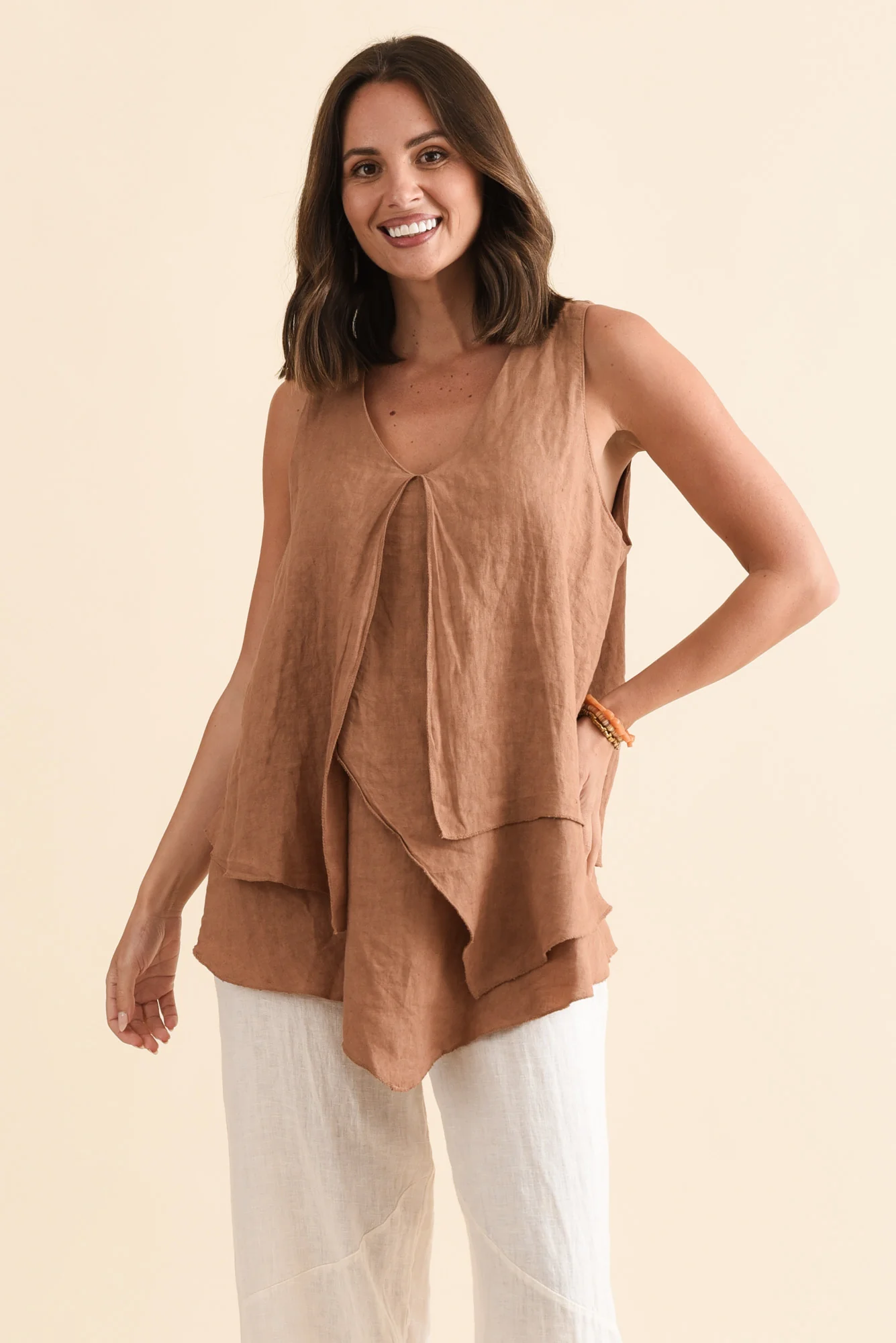 Lagos Rust Linen Layered Tank