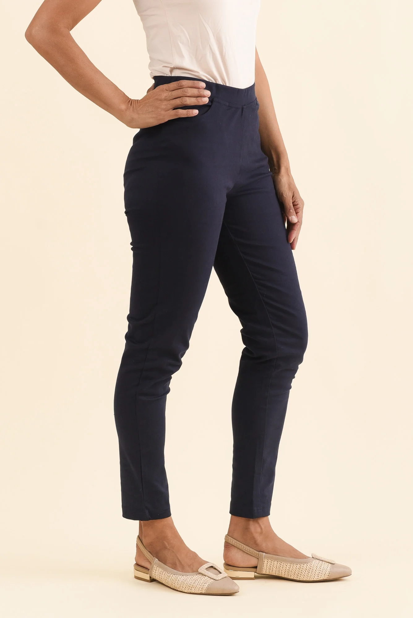 Laia Navy Cotton Stretch Pants - Image 3