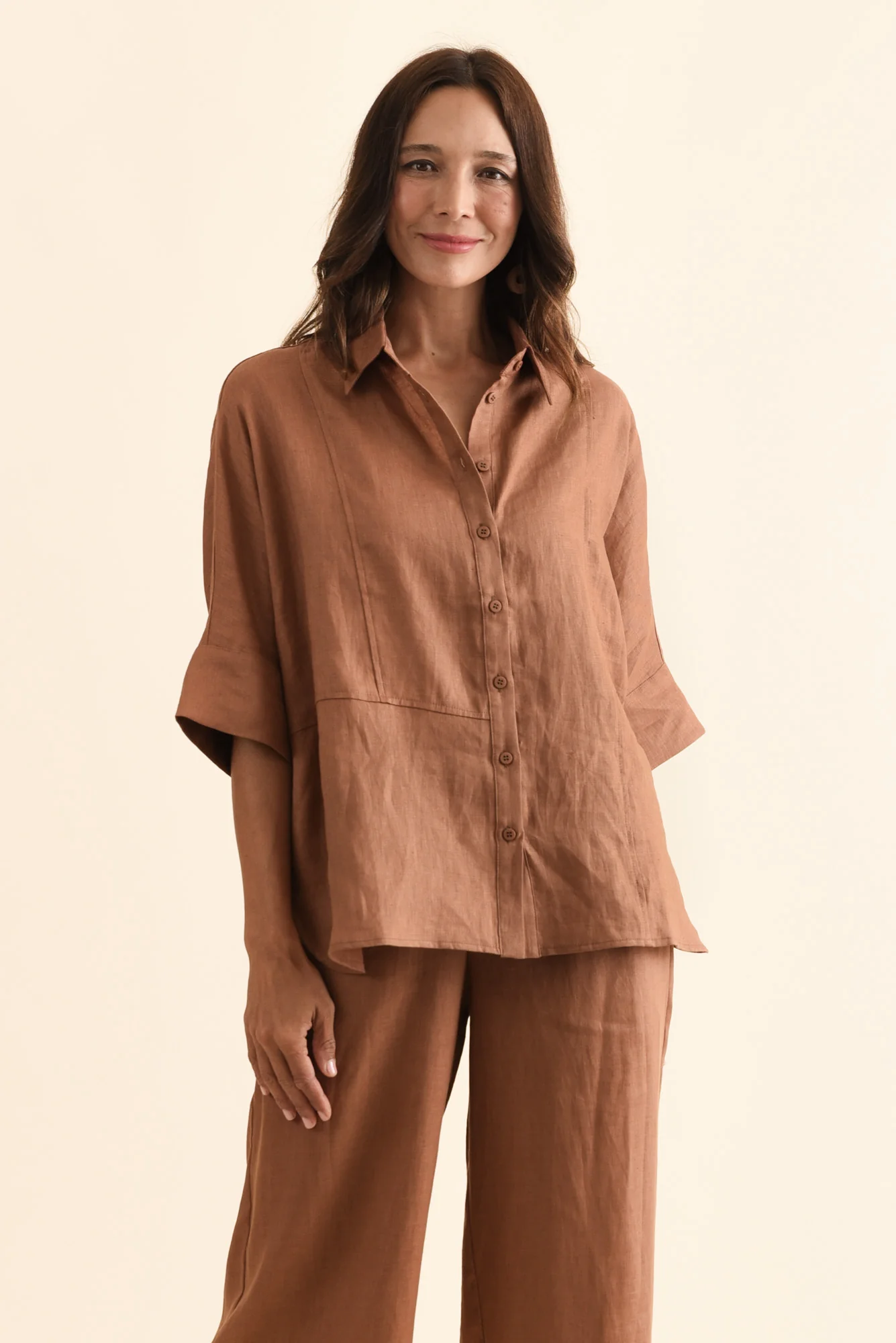 Landon Mocha Linen Short Sleeve Shirt