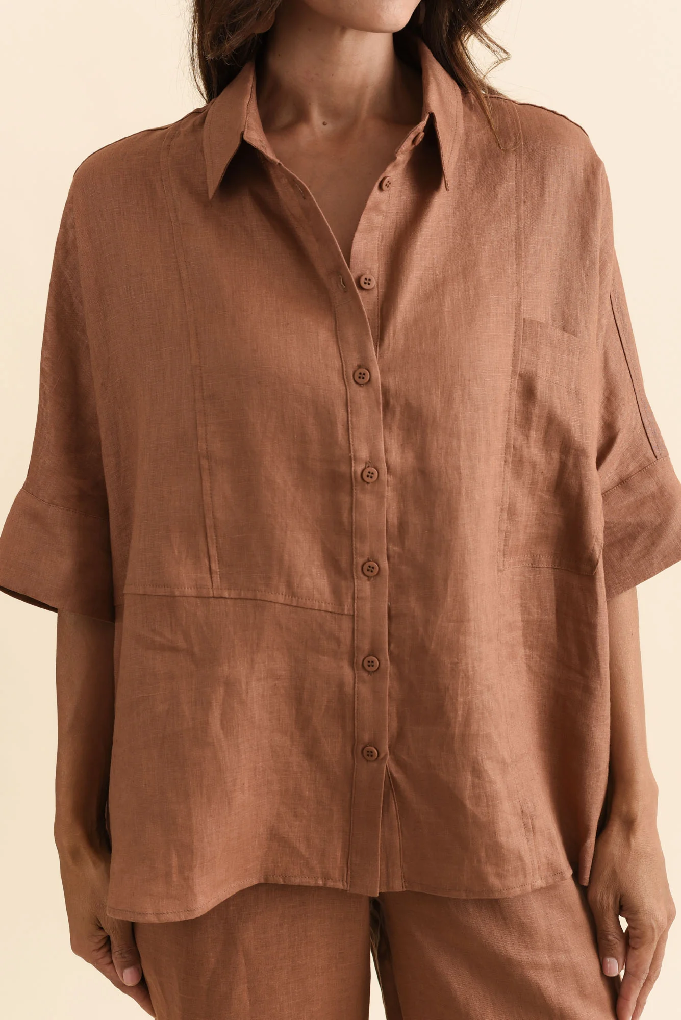 Landon Mocha Linen Short Sleeve Shirt - Image 5