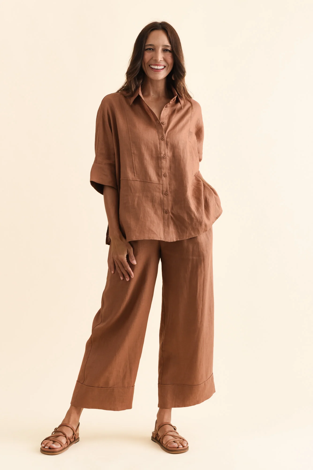 Landon Mocha Linen Short Sleeve Shirt - Image 6