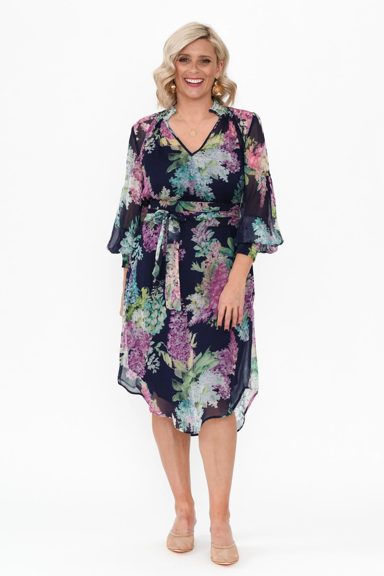 Lane Navy Wisteria Tie Dress - Image 3