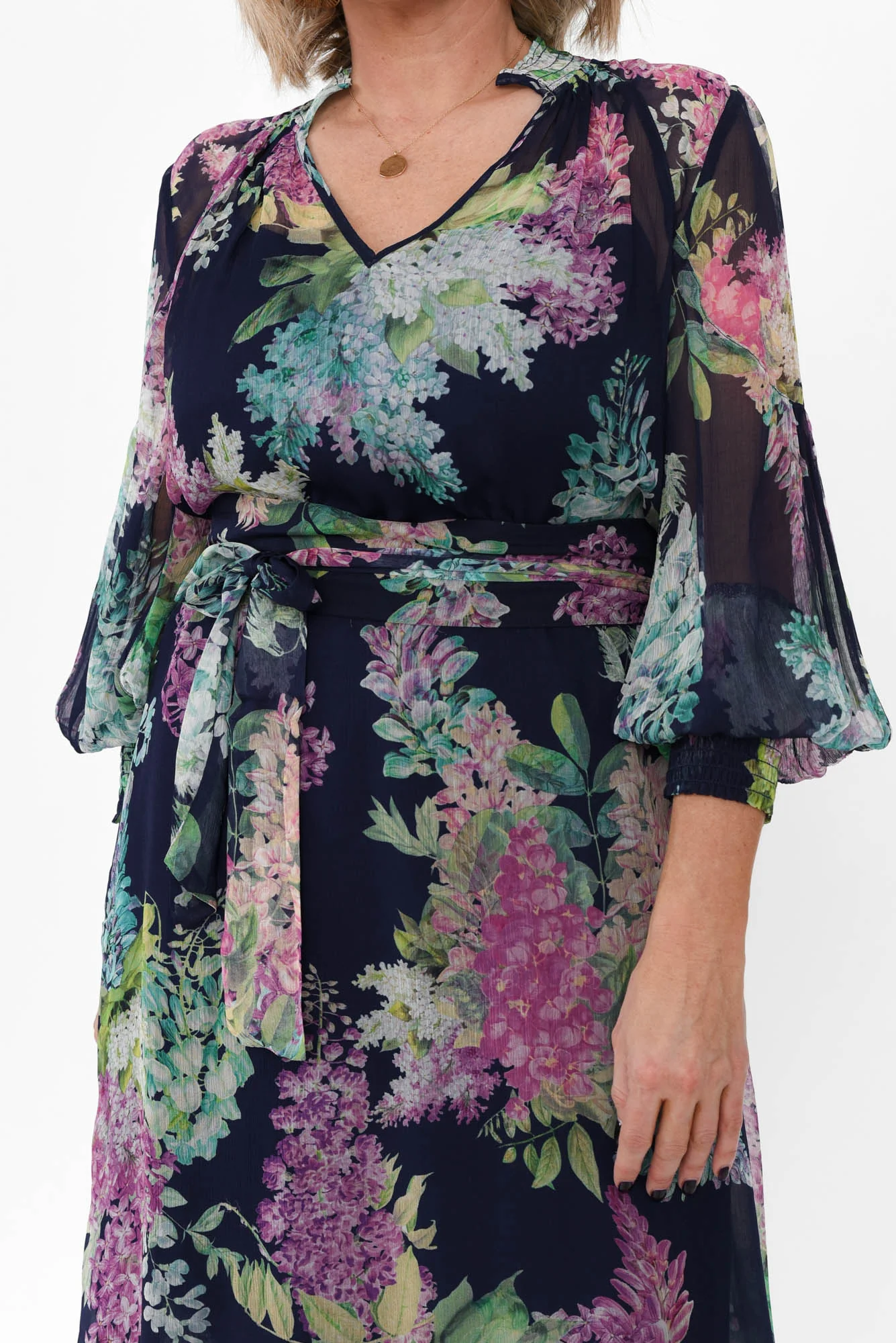 Lane Navy Wisteria Tie Dress - Image 7