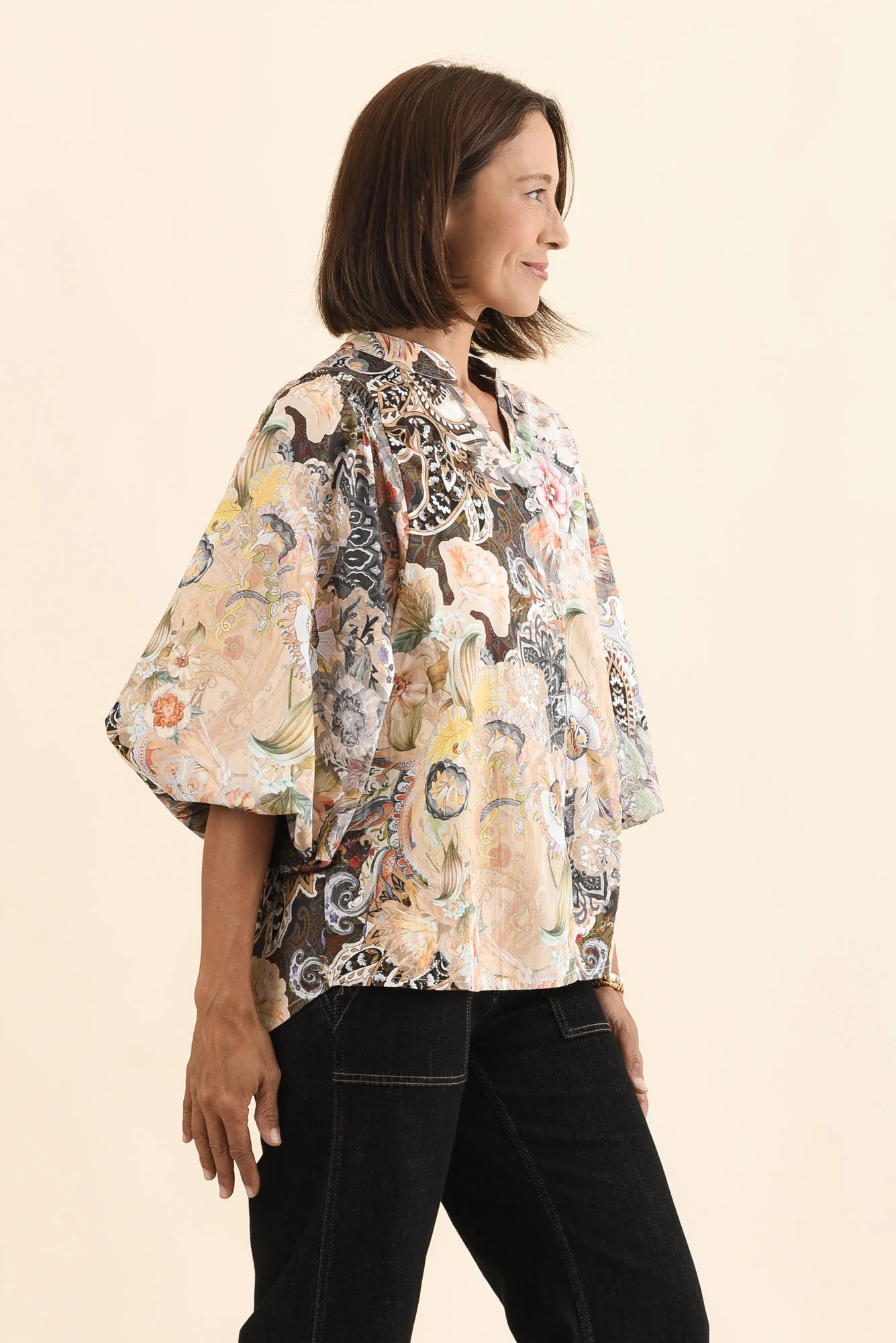 Lang Cream Floral Cotton Blouse - Image 3