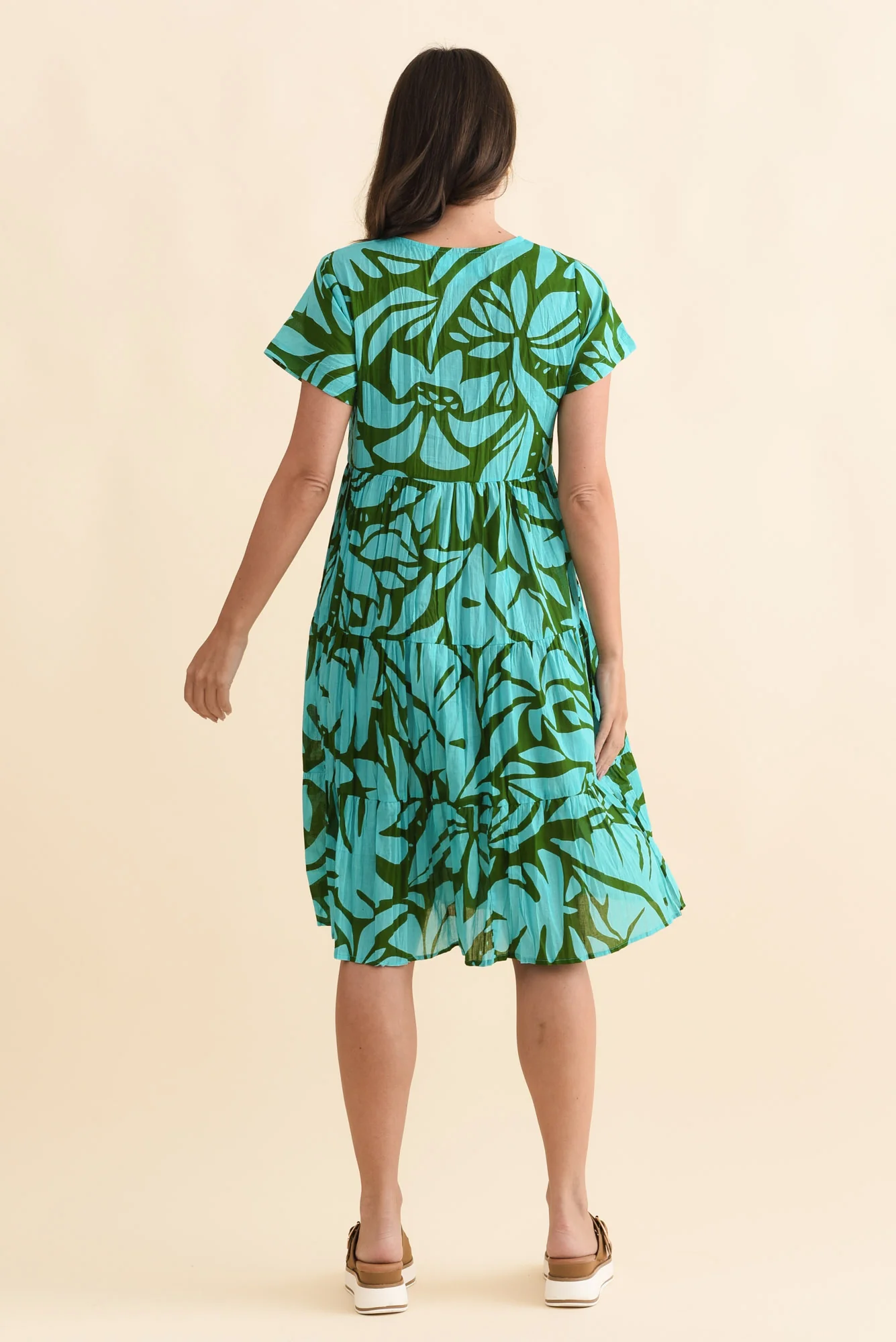 Lania Aqua Botanical Crinkle Cotton Dress - Image 4
