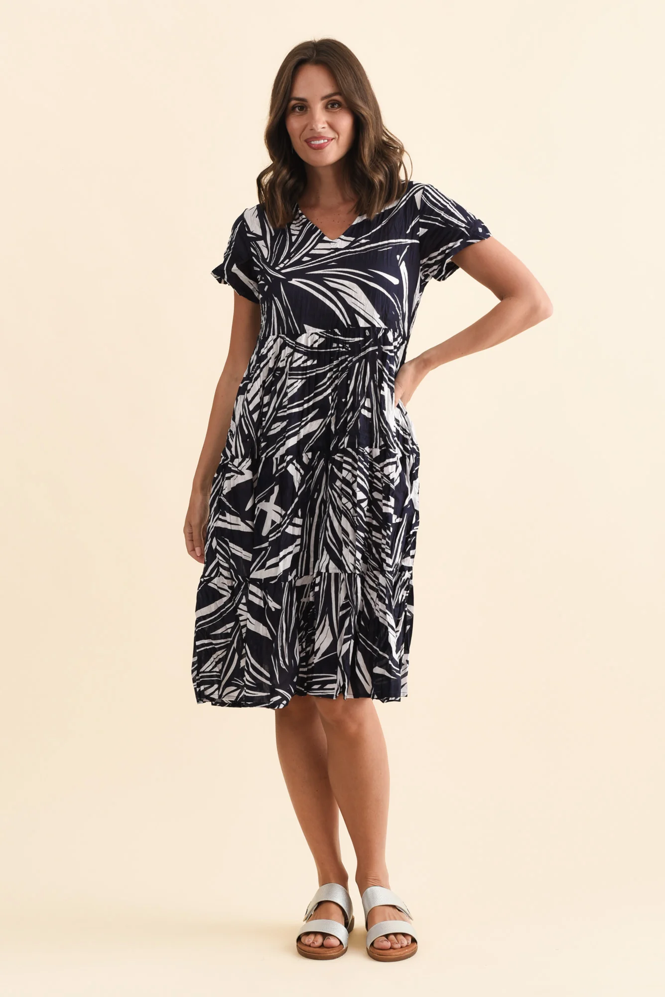 Lania Navy Burst Crinkle Cotton Dress - Image 2