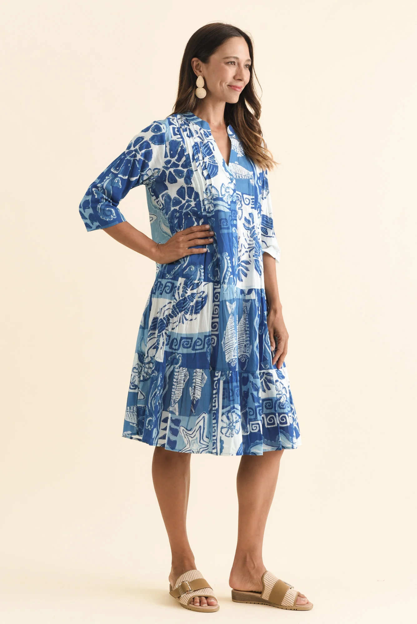 Larissa Blue Ocean Cotton Pleated Dress - Image 4