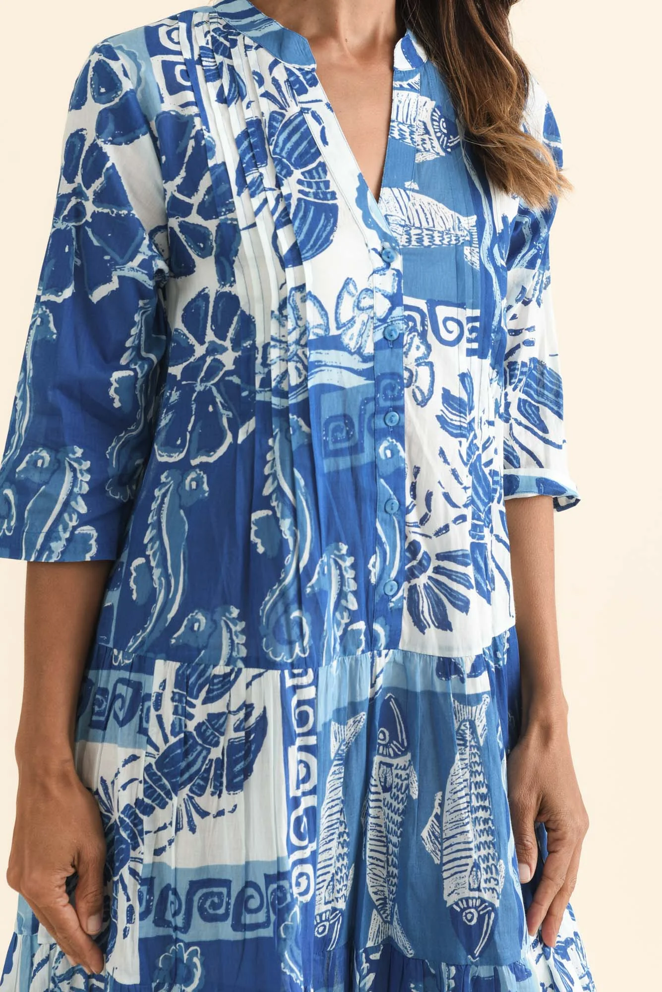 Larissa Blue Ocean Cotton Pleated Dress - Image 6