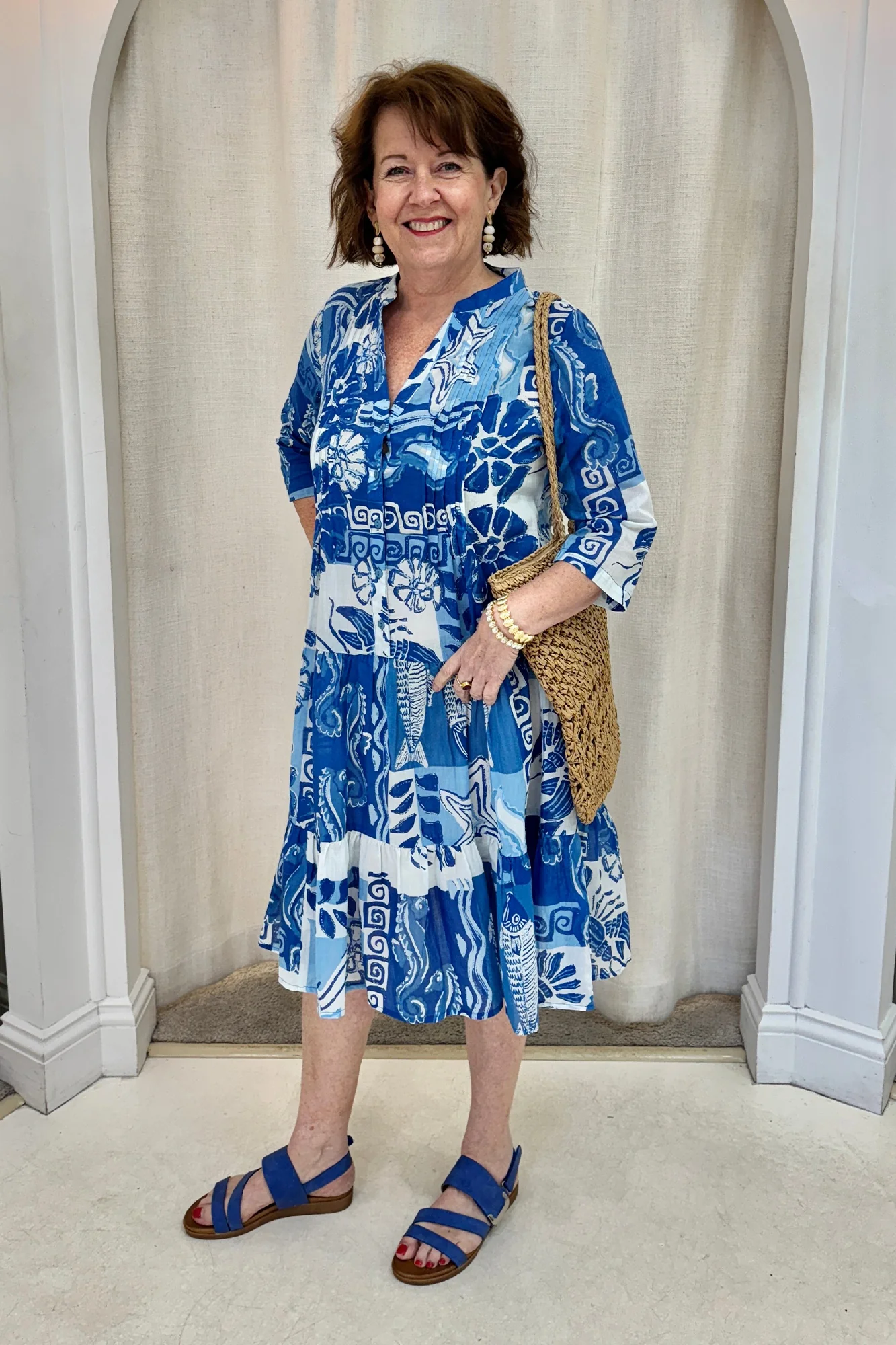 Larissa Blue Ocean Cotton Pleated Dress - Image 7