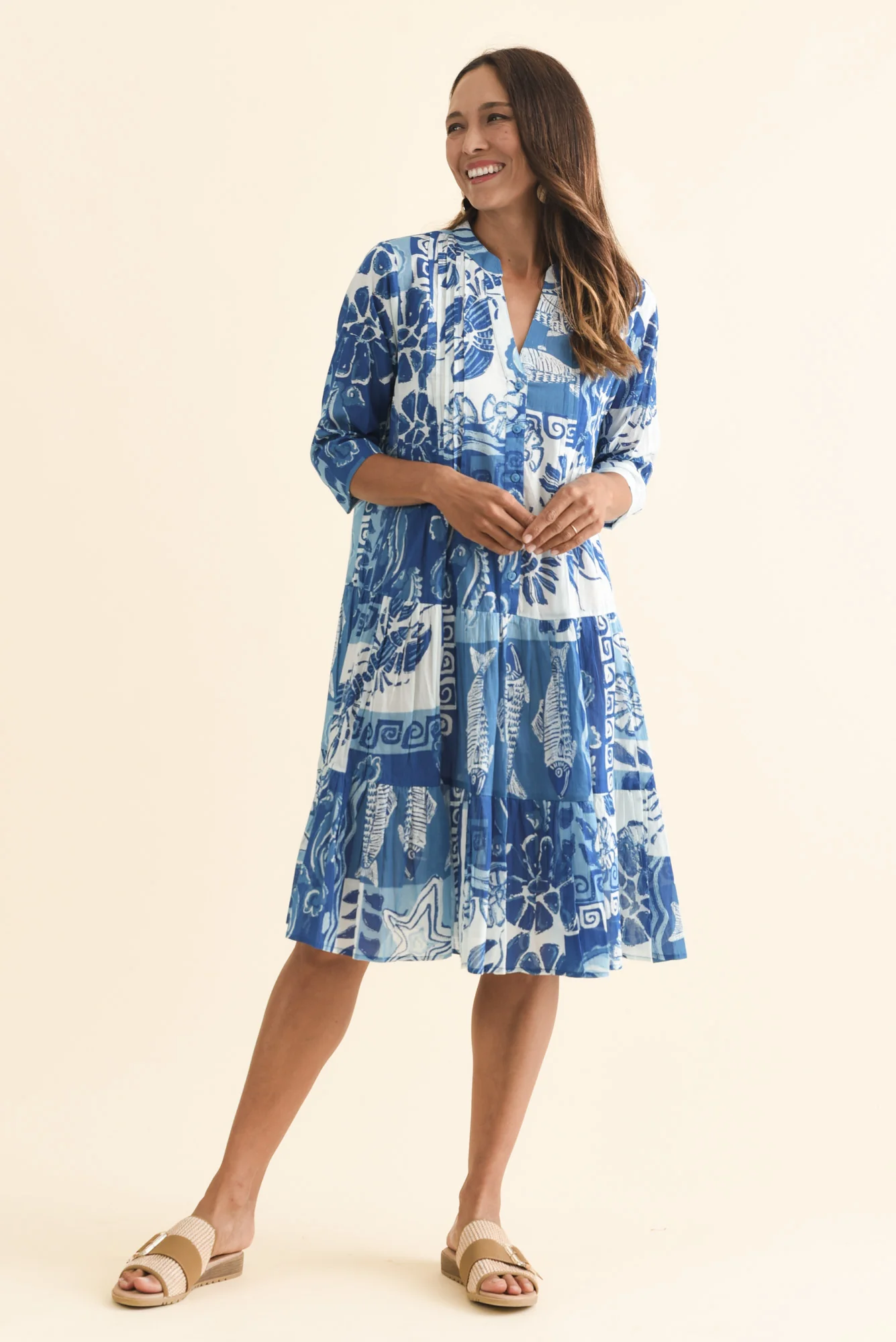 Larissa Blue Ocean Cotton Pleated Dress - Image 8