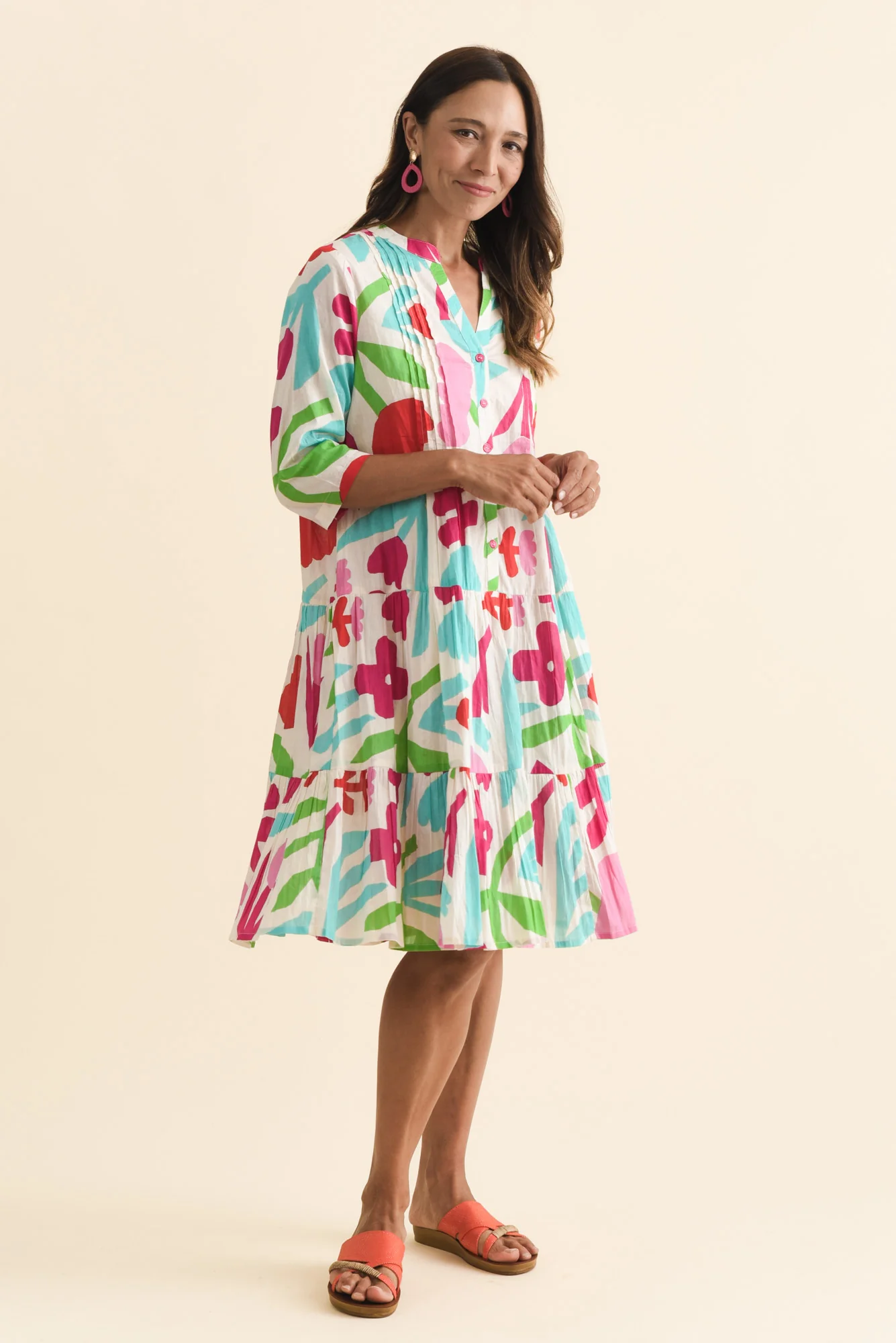 Larissa White Flower Cotton Pleated Dress - Image 2