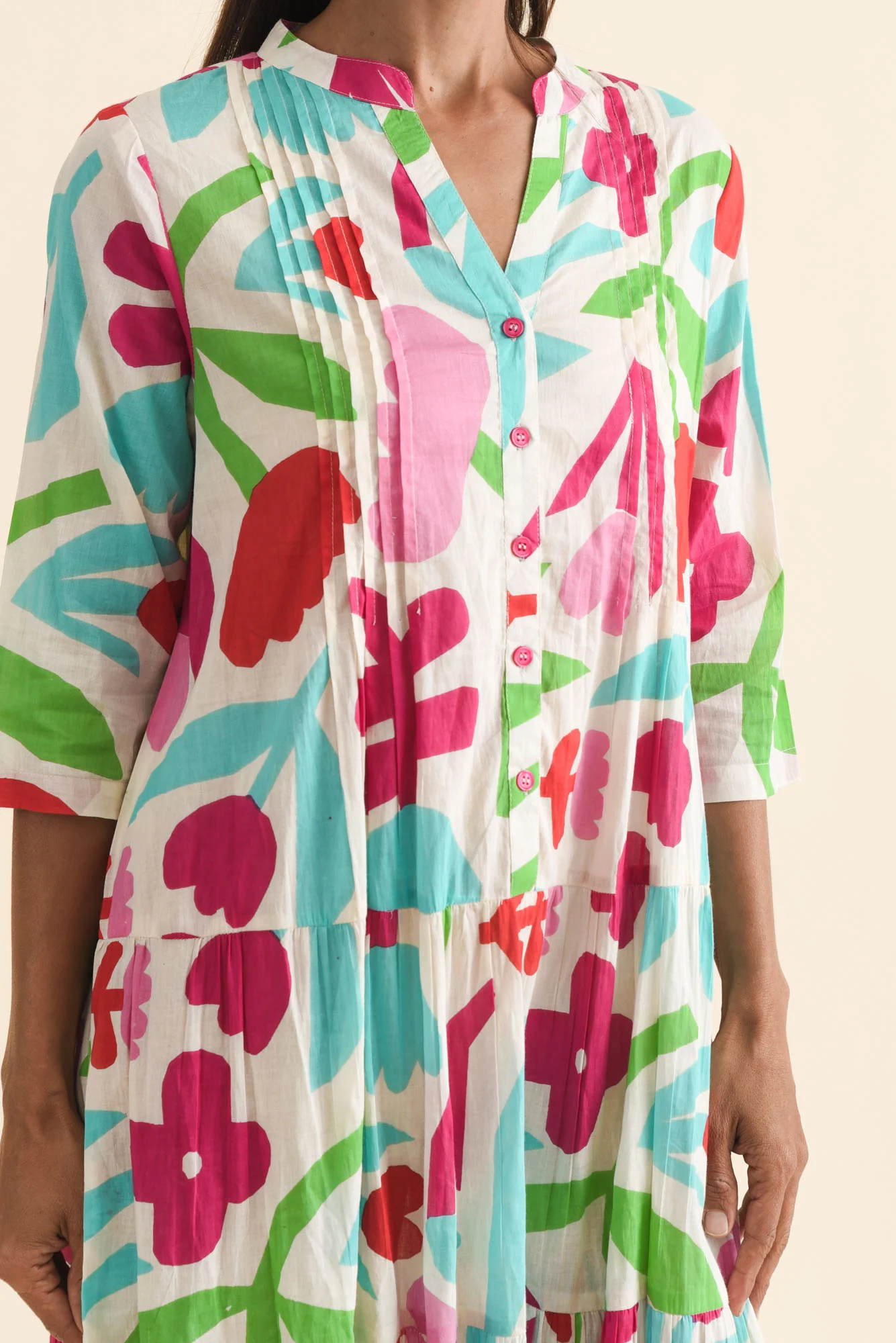 Larissa White Flower Cotton Pleated Dress - Image 5