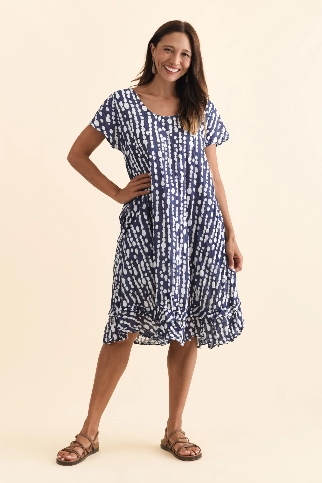 Lauren Navy Speckle Crinkle Cotton Dress - Image 3