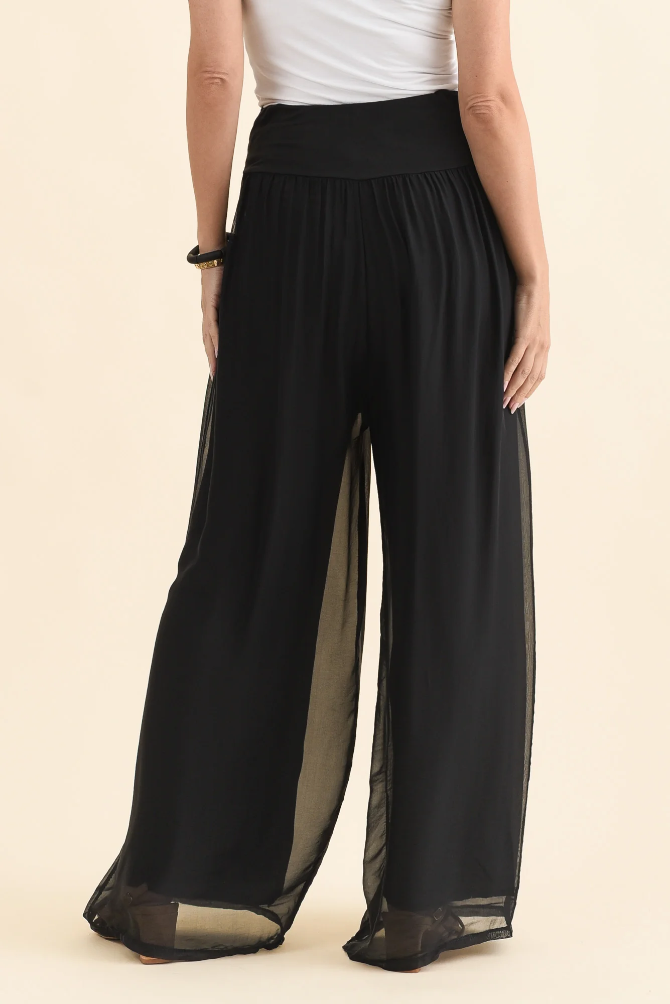Laurier Black Silk Wide Leg Pants - Image 4
