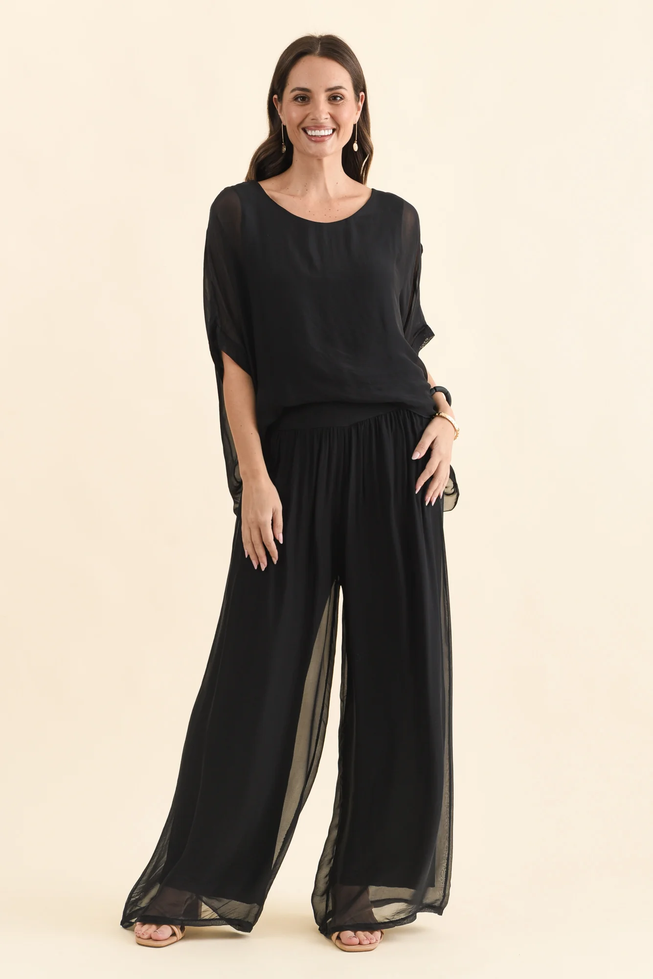 Laurier Black Silk Wide Leg Pants - Image 6