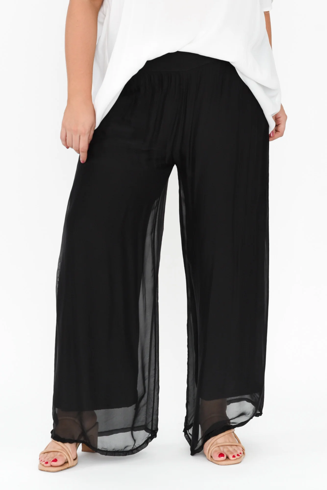 Laurier Black Silk Wide Leg Pants - Image 7