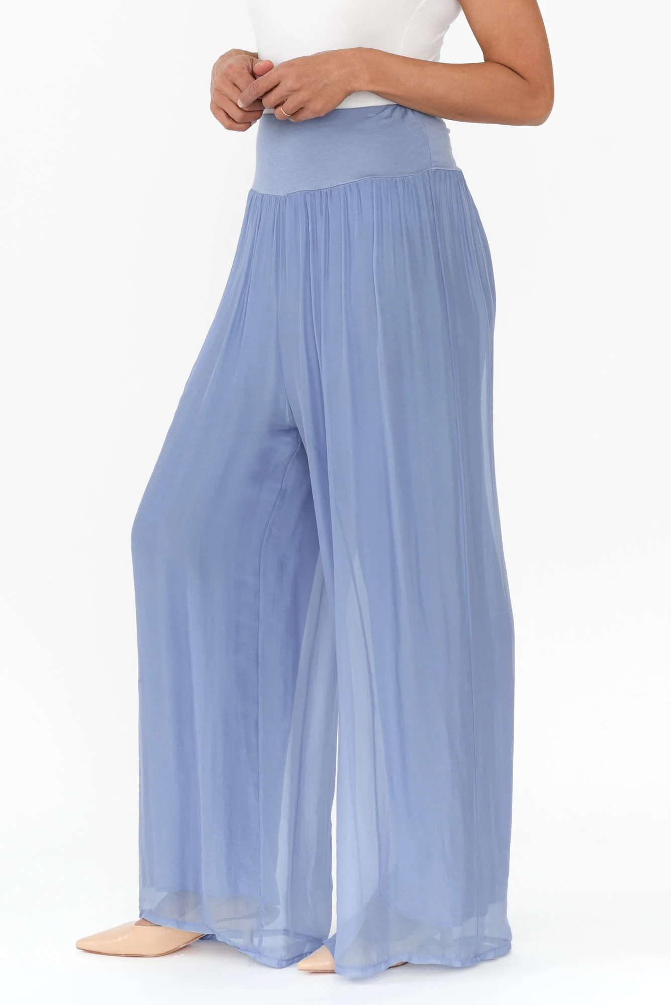 Laurier Blue Silk Wide Leg Pants - Image 2