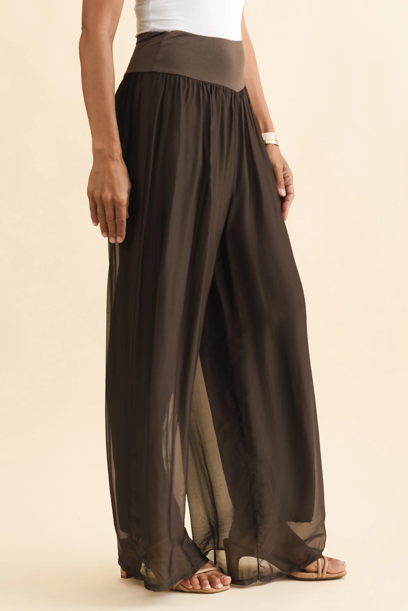 Laurier Chocolate Silk Wide Leg Pants - Image 3