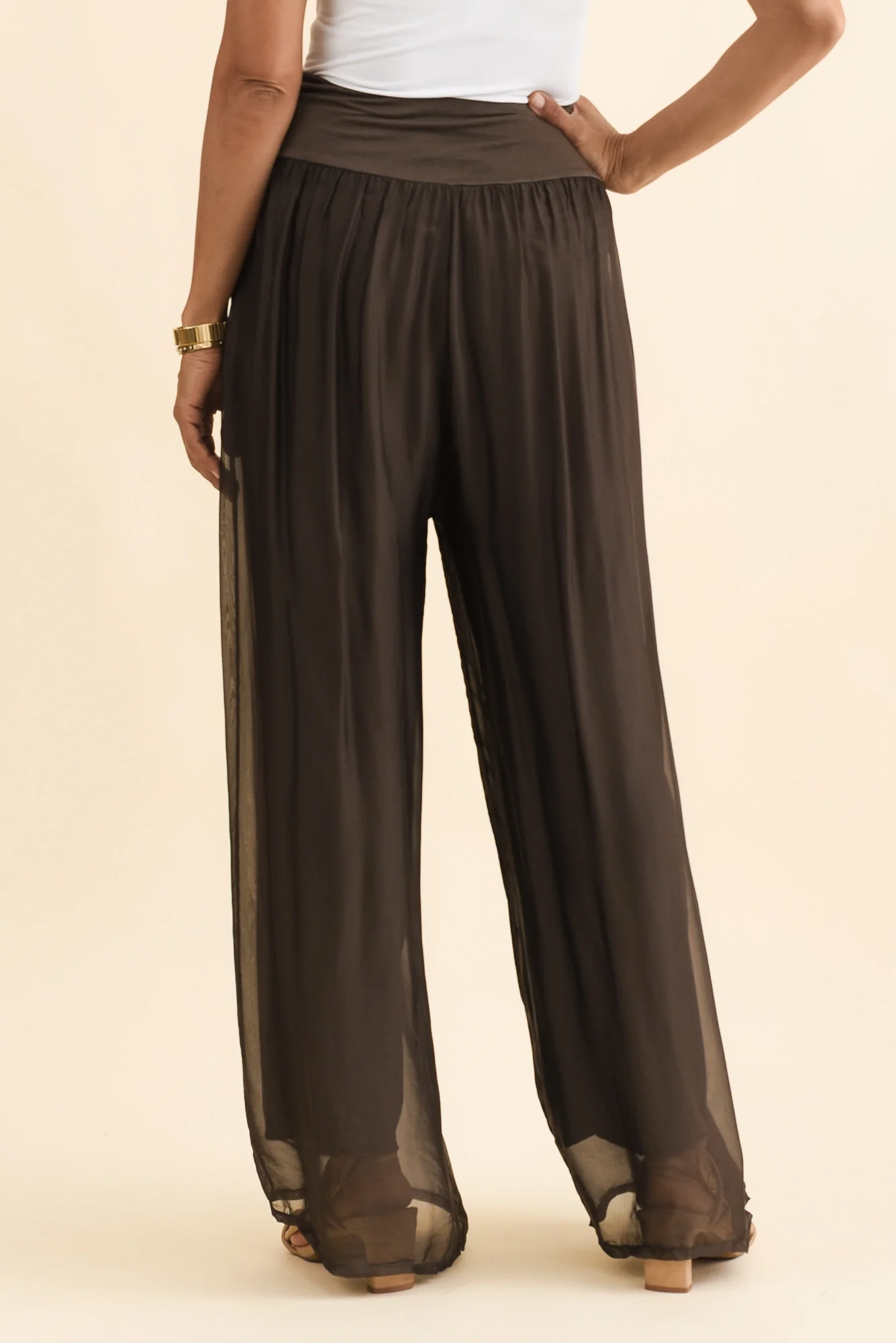 Laurier Chocolate Silk Wide Leg Pants - Image 4