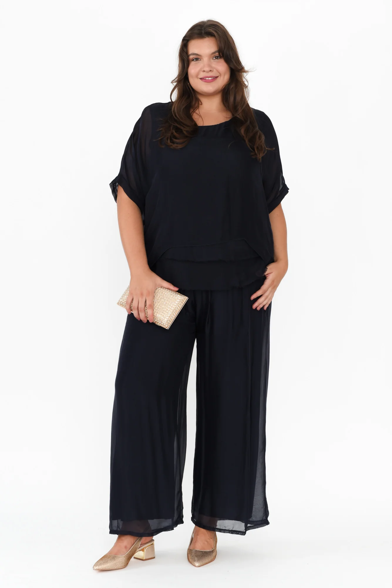 Laurier Navy Silk Wide Leg Pants - Image 10