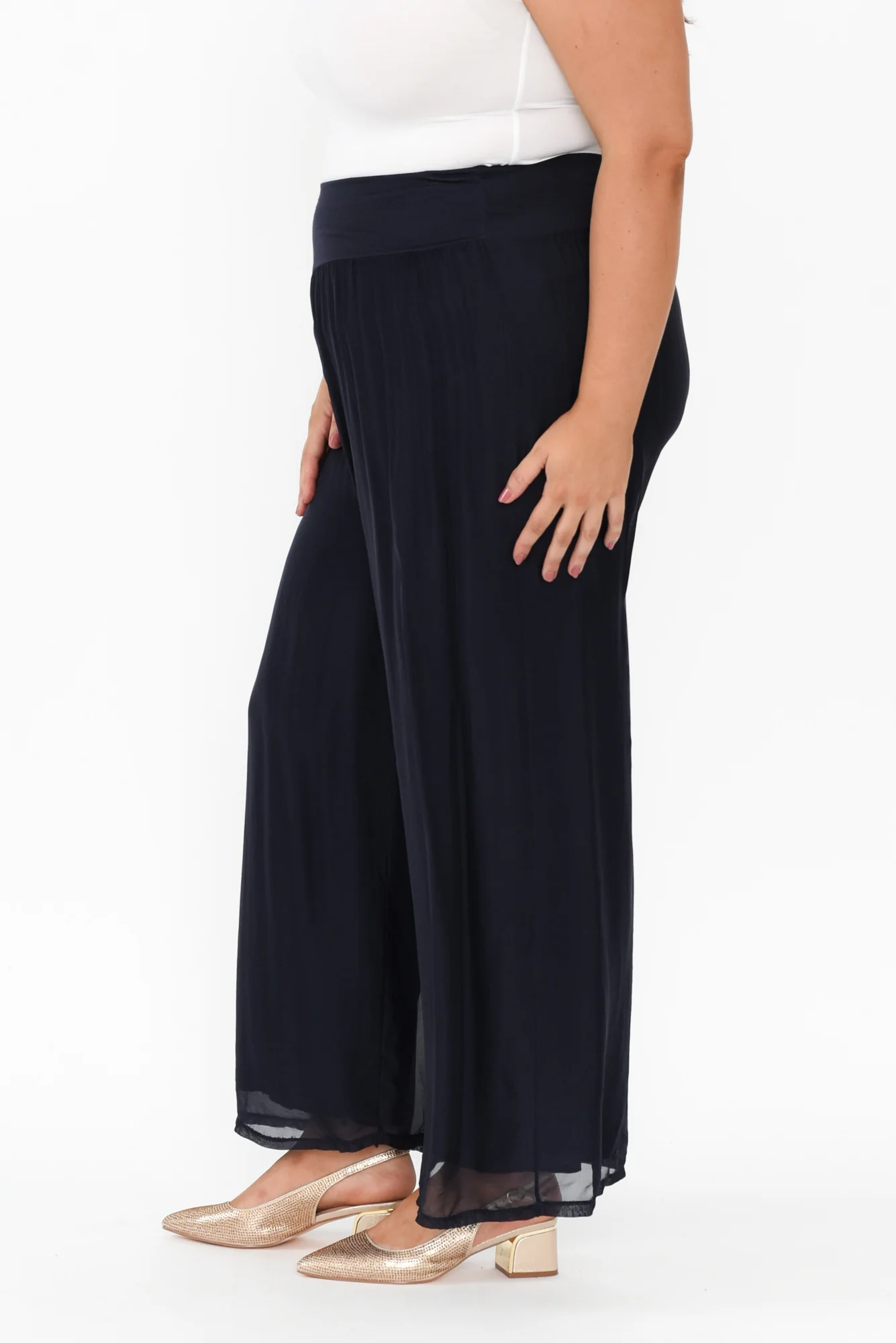 Laurier Navy Silk Wide Leg Pants - Image 11