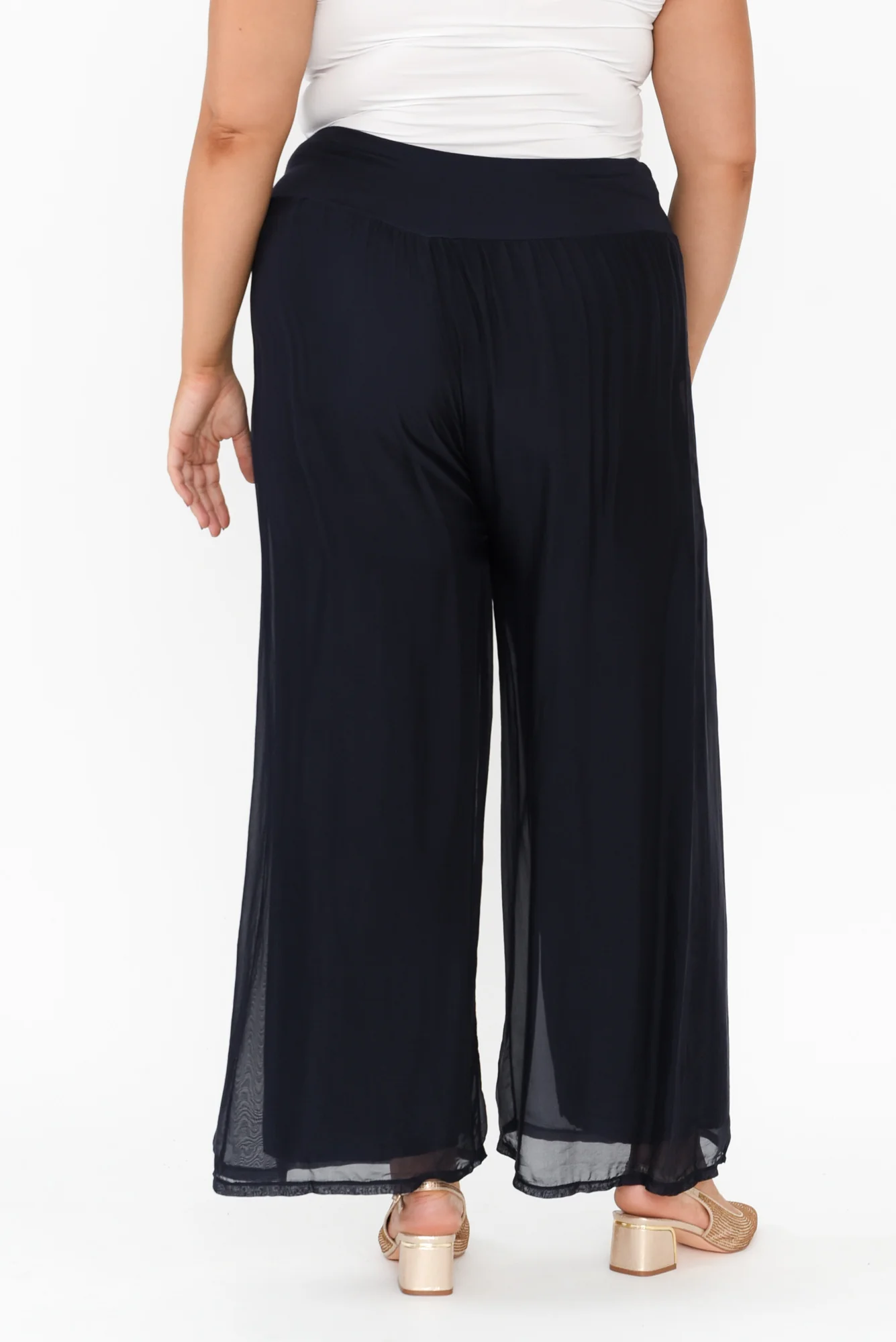 Laurier Navy Silk Wide Leg Pants - Image 12