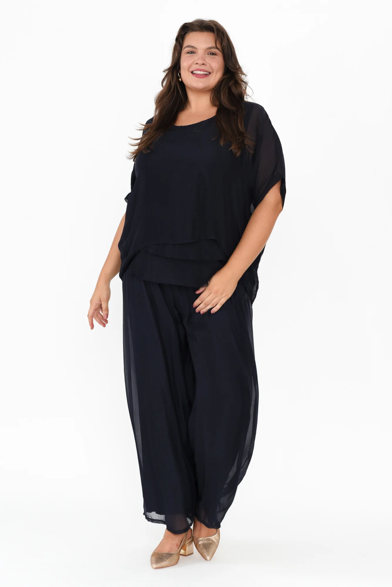Laurier Navy Silk Wide Leg Pants - Image 13
