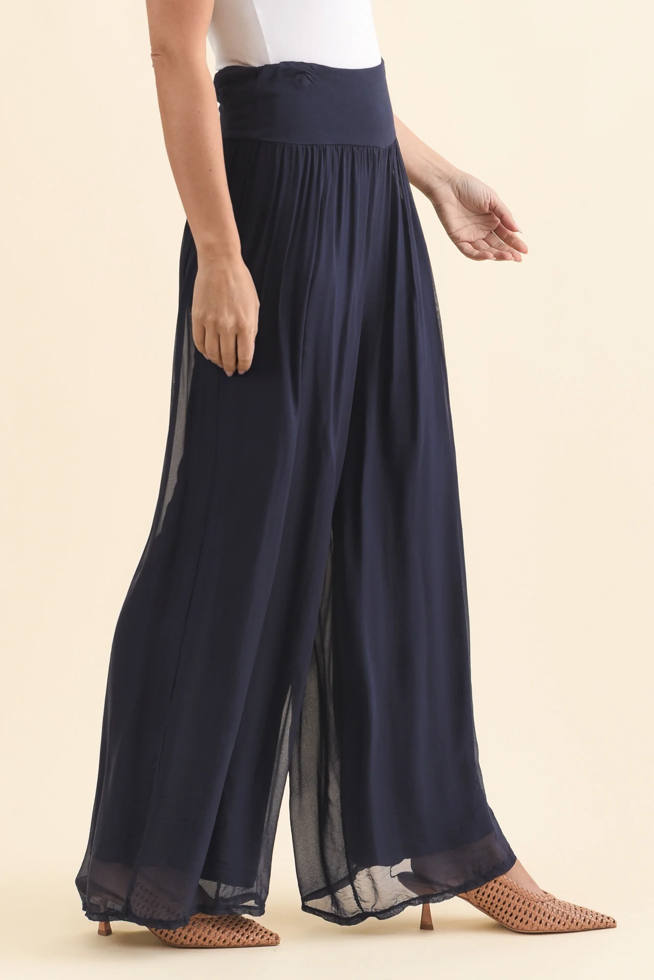 Laurier Navy Silk Wide Leg Pants - Image 4