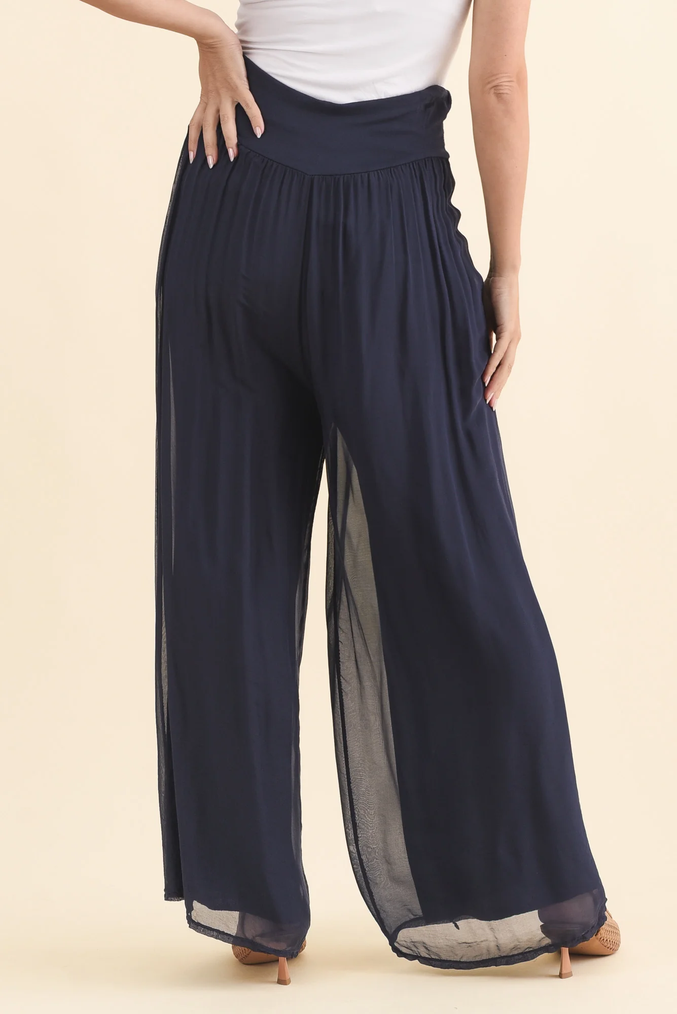 Laurier Navy Silk Wide Leg Pants - Image 5