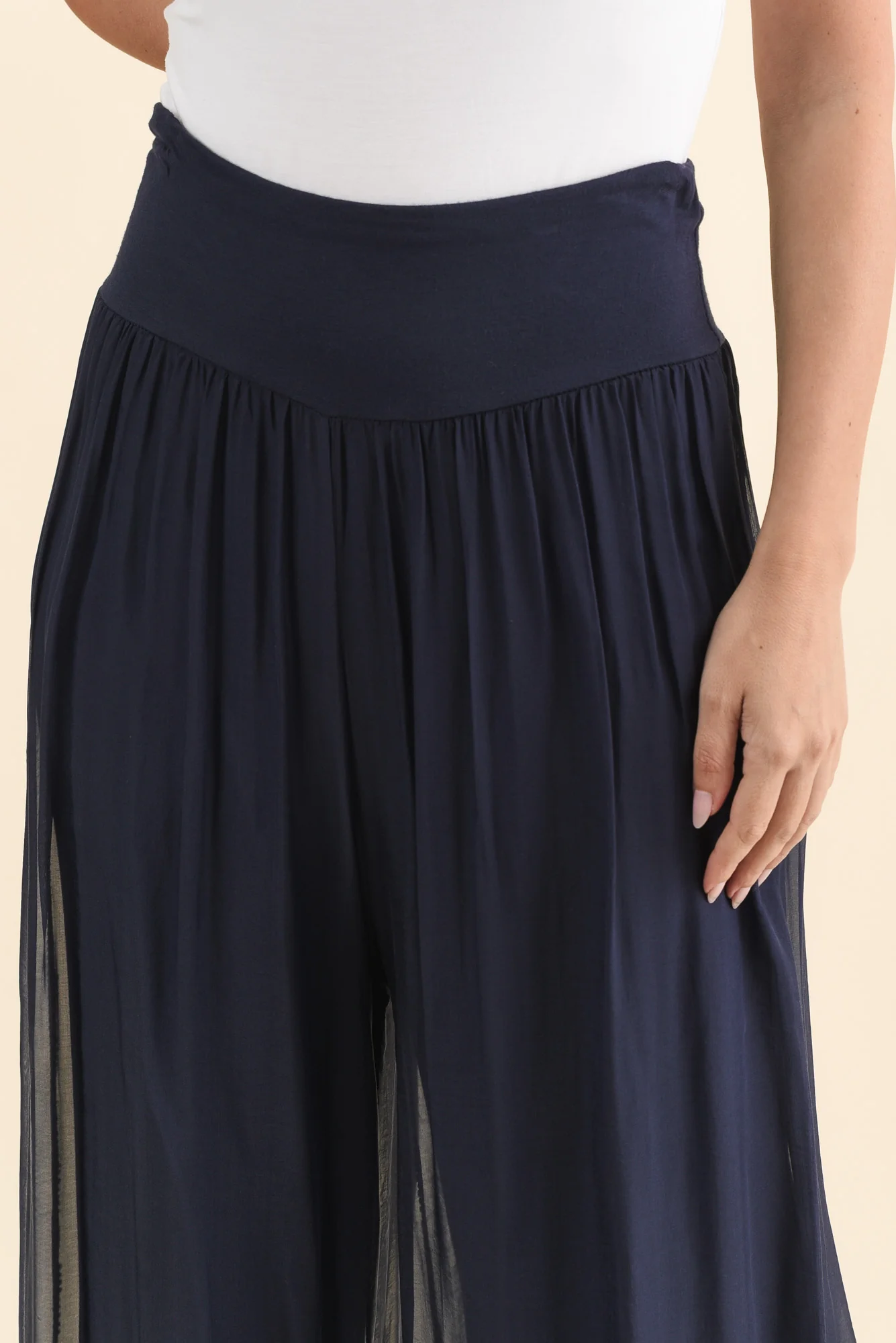 Laurier Navy Silk Wide Leg Pants - Image 6