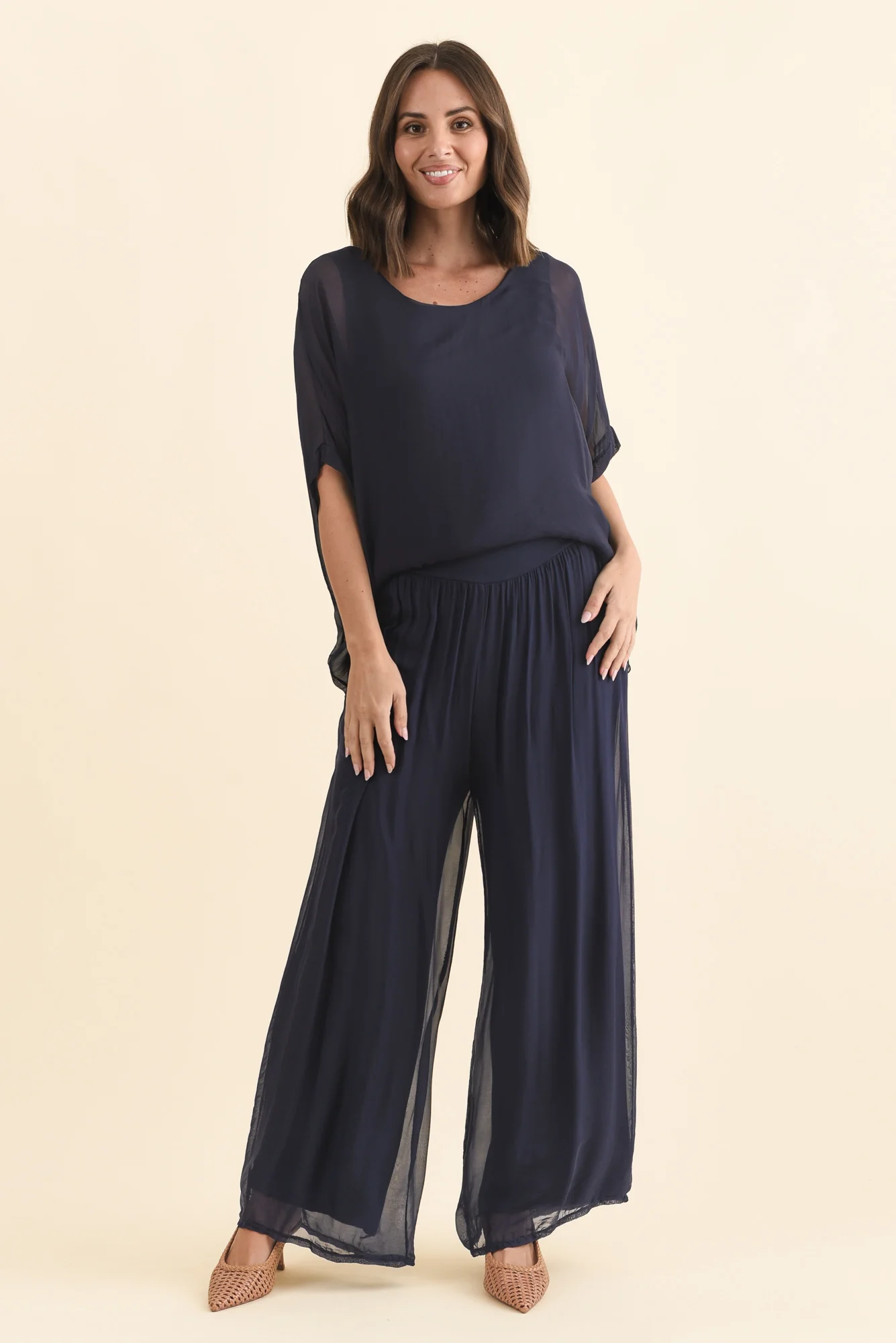 Laurier Navy Silk Wide Leg Pants - Image 7