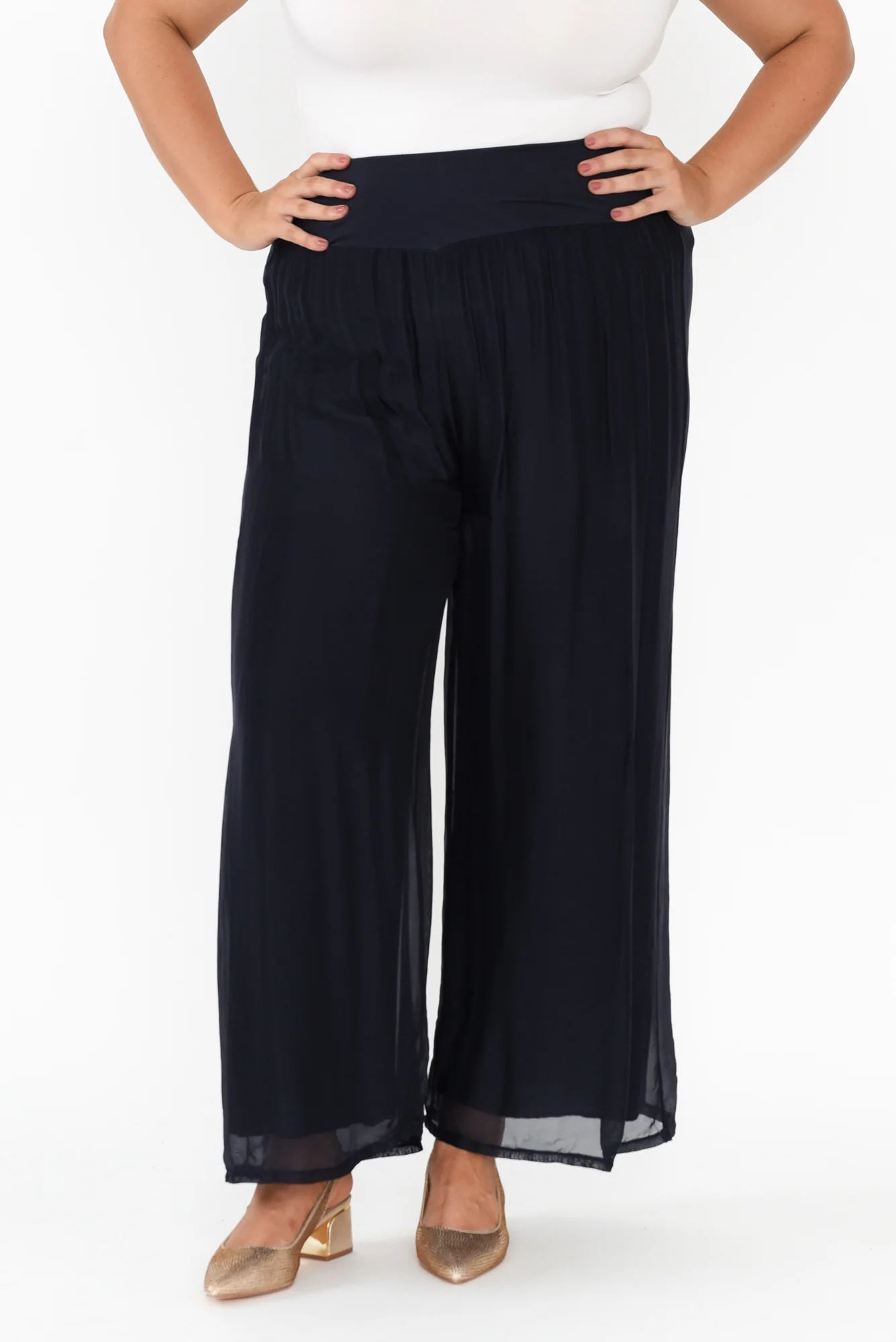Laurier Navy Silk Wide Leg Pants - Image 9