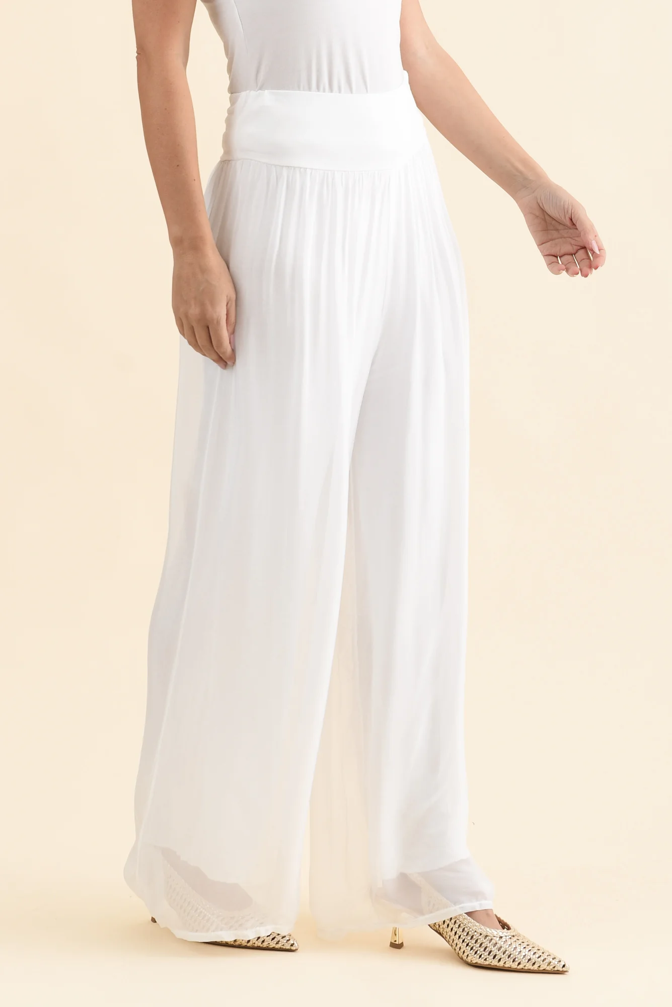 Laurier White Silk Wide Leg Pants - Image 3