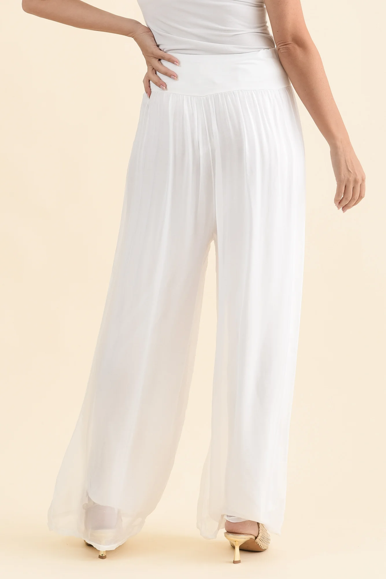 Laurier White Silk Wide Leg Pants - Image 4