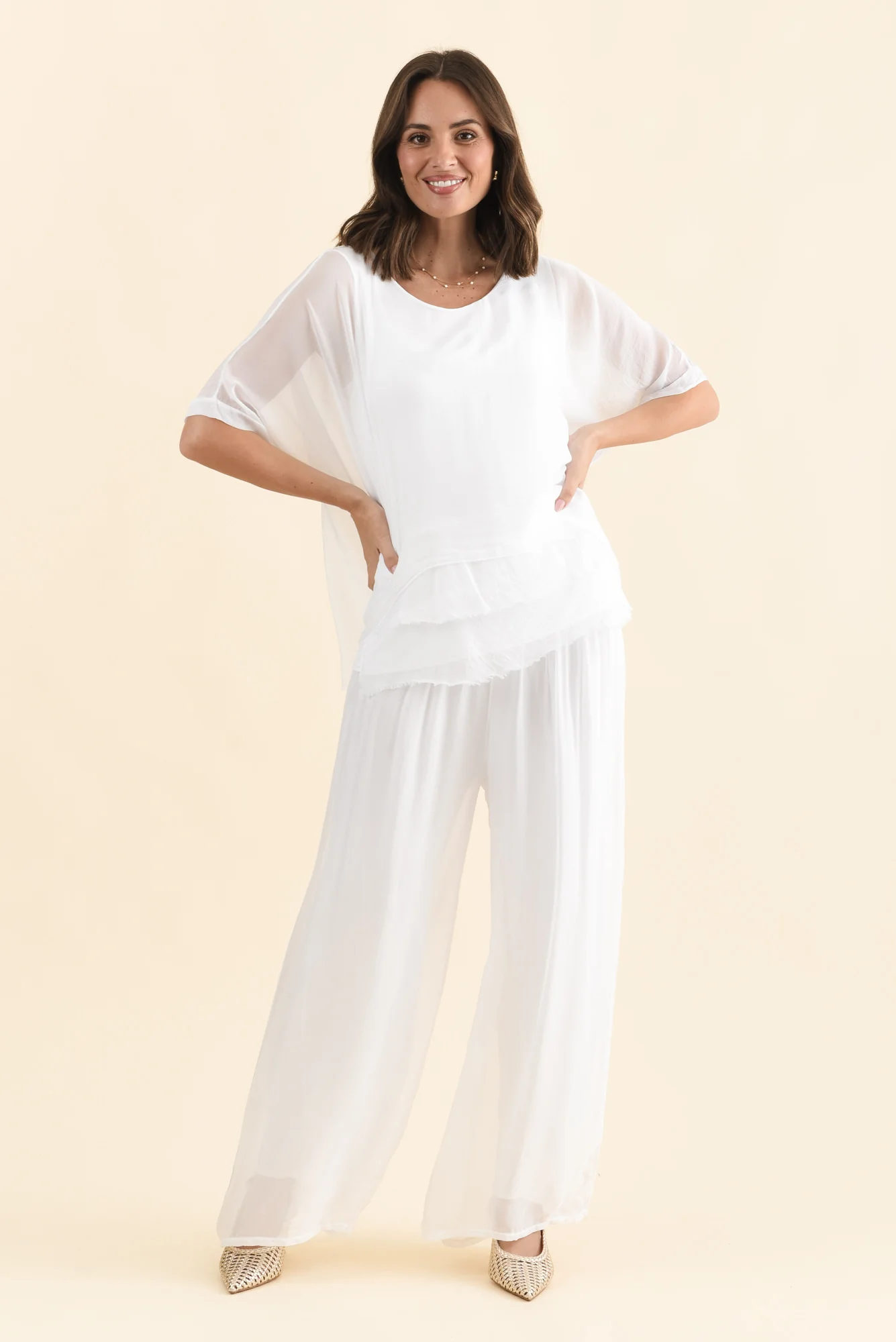 Laurier White Silk Wide Leg Pants - Image 5