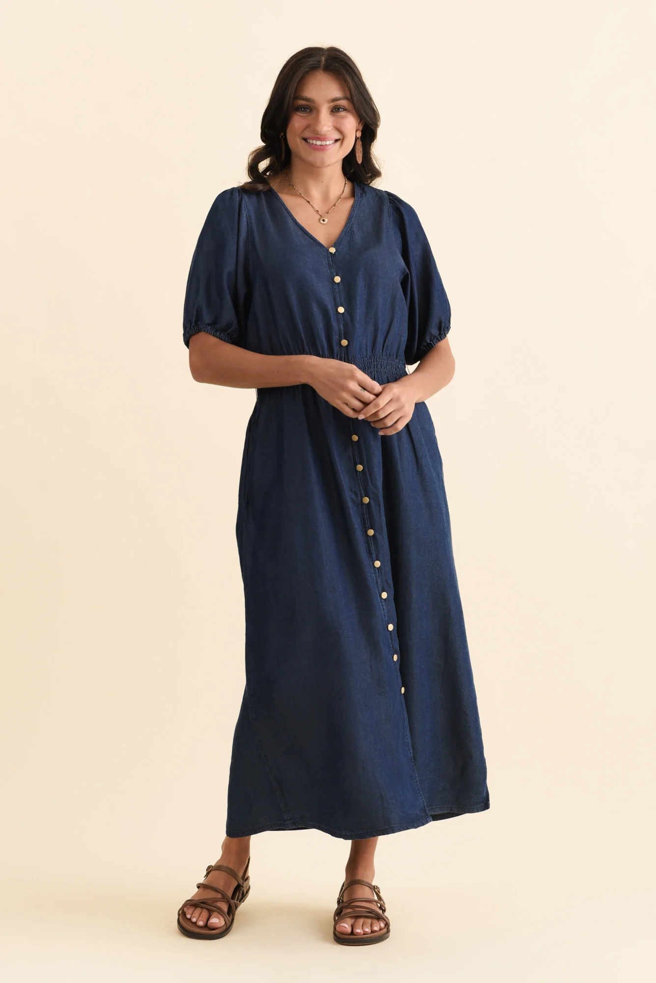Lee Dark Blue Lyocell Button Dress - Image 6