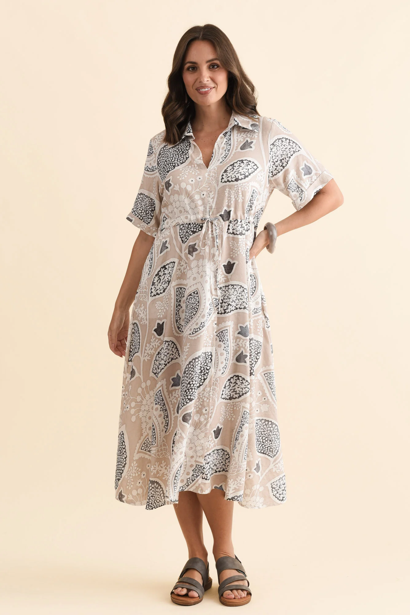 Leigh Beige Flower Tie Dress