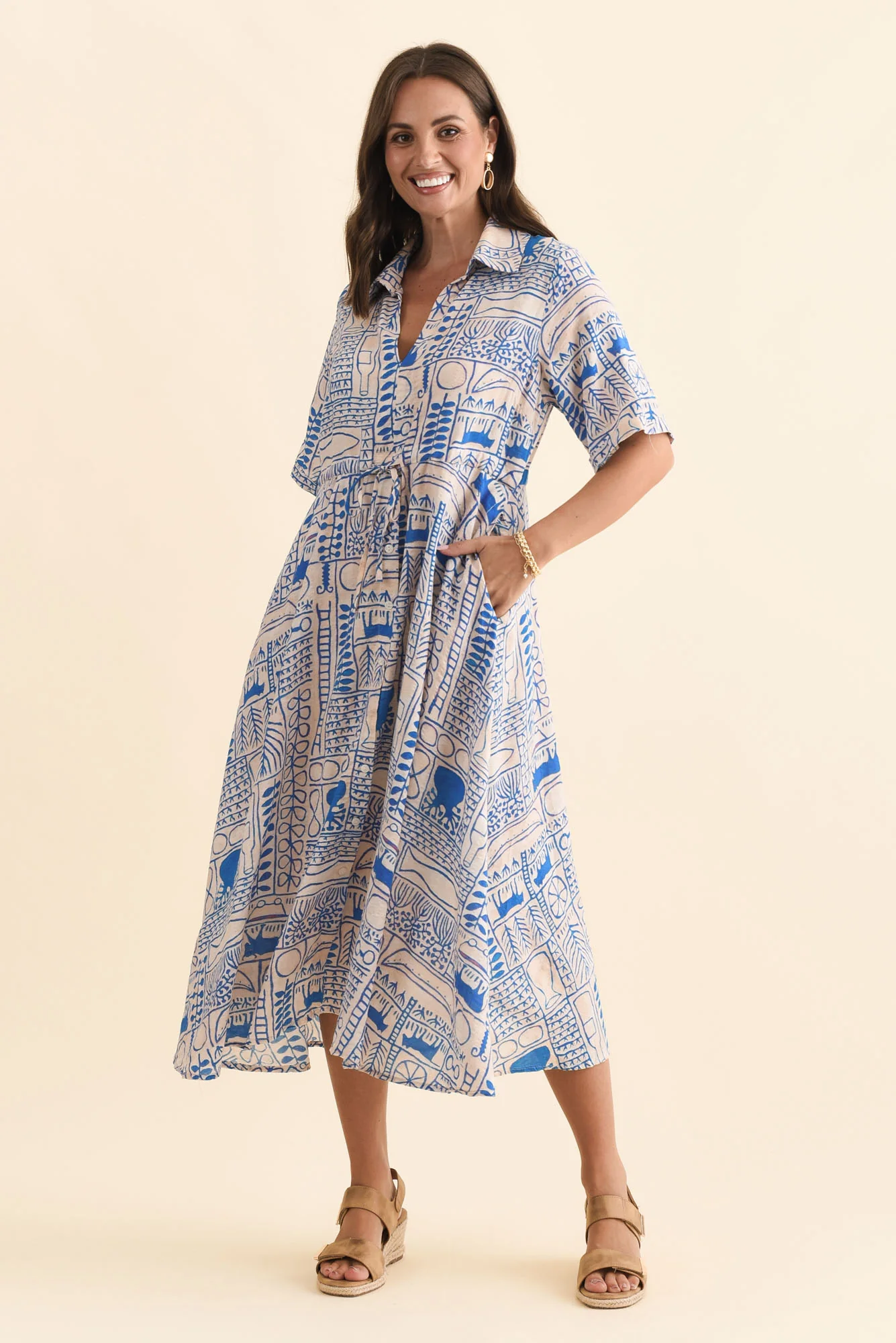 Leigh Blue Mosaic Tie Dress - Image 6