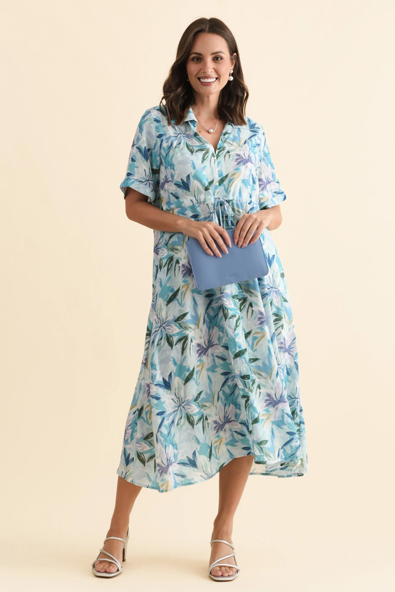Leigh Blue Tropical Tie Dress