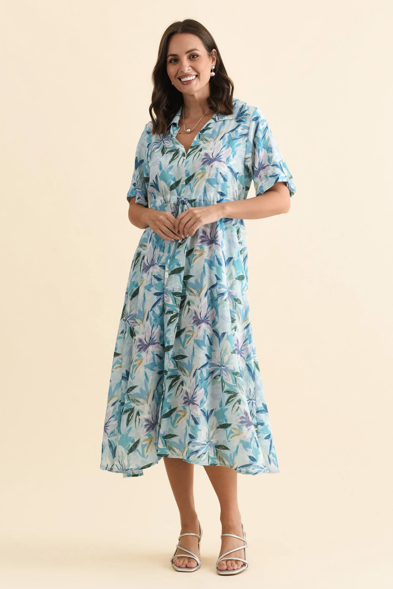 Leigh Blue Tropical Tie Dress - Image 6